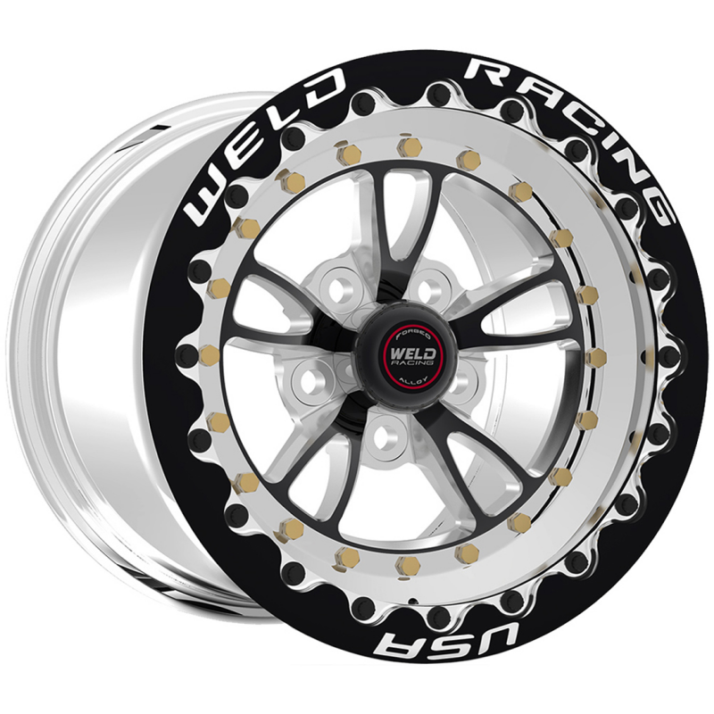 Weld Full Throttle Beadlock 15x8/5x4.5/4.5 BS/3.18 HB-Black Cntr-Polished Shell-Black SBL MT Wheel