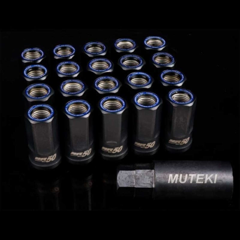 Wheel Mate Muteki HR50 Open End Lug Nuts - Black w/ Blue Ring | 14x1.50 (Set of 20)