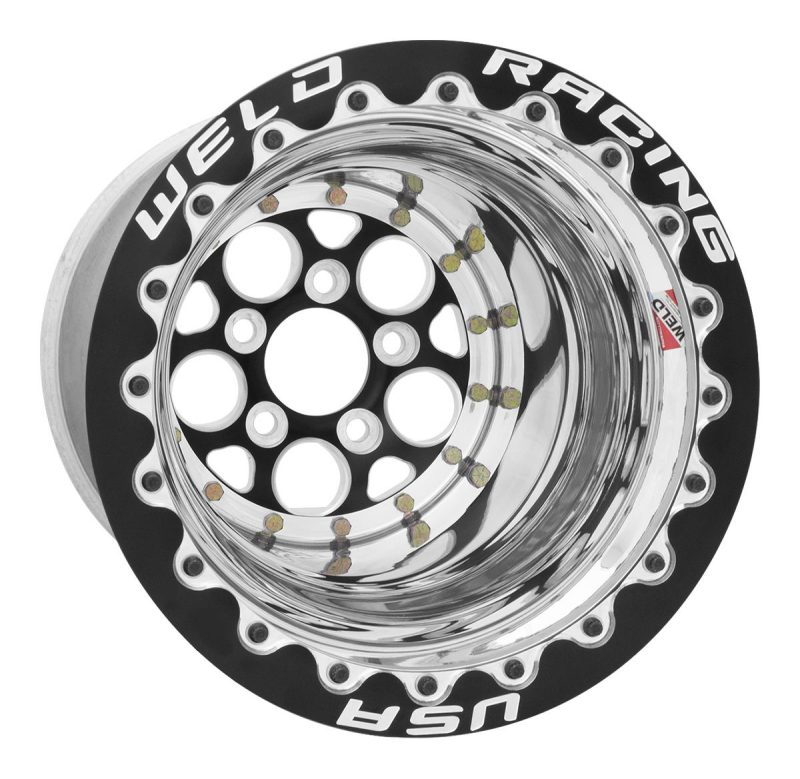 Weld Magnum 15x16 / 5x4.75 / 5 BS / 3.18 HB - Black Center - Polished Shell - Black SBL MT Wheel