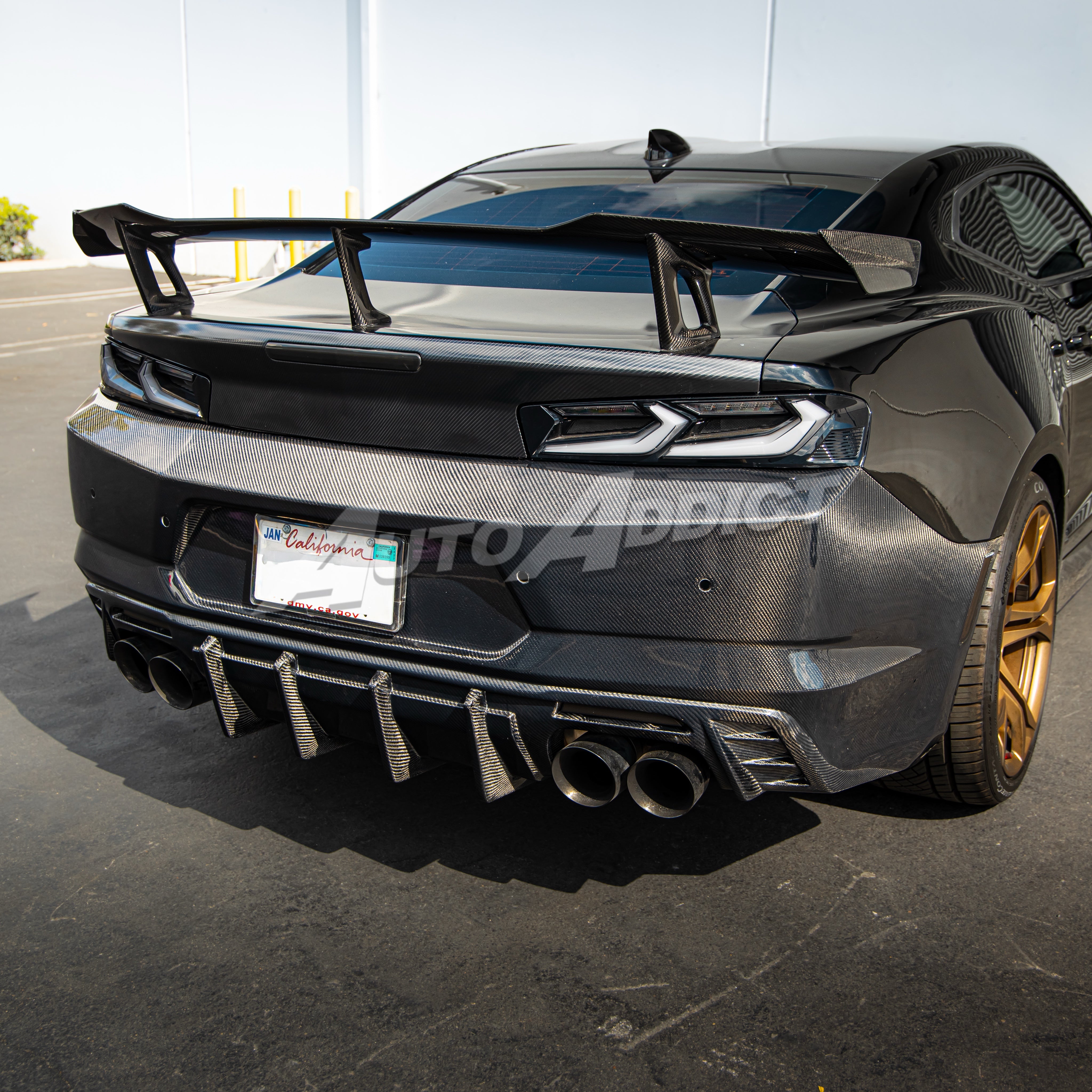 2016-2018 Camaro RS/SS/ZL1 Gloss Double Sided Carbon Fiber Rear Bumper w/Rear Diffuser Quad Tips 1pc