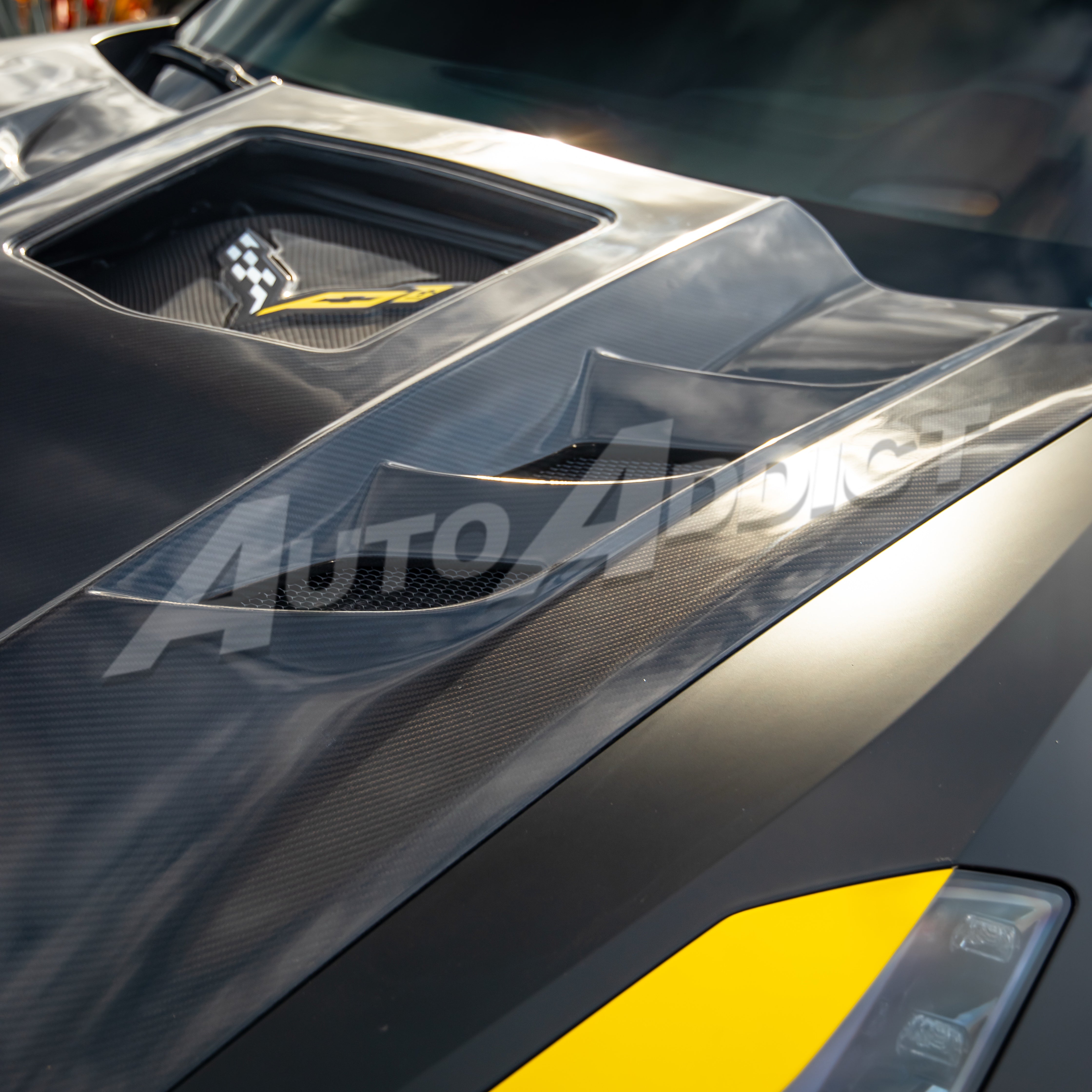 2014-2019 Corvette C7 Type-VS1 Double Sided Dry Carbon Fiber Vented Style Hood W/ Window For Stingray, Z51, Grand Sport, Z06