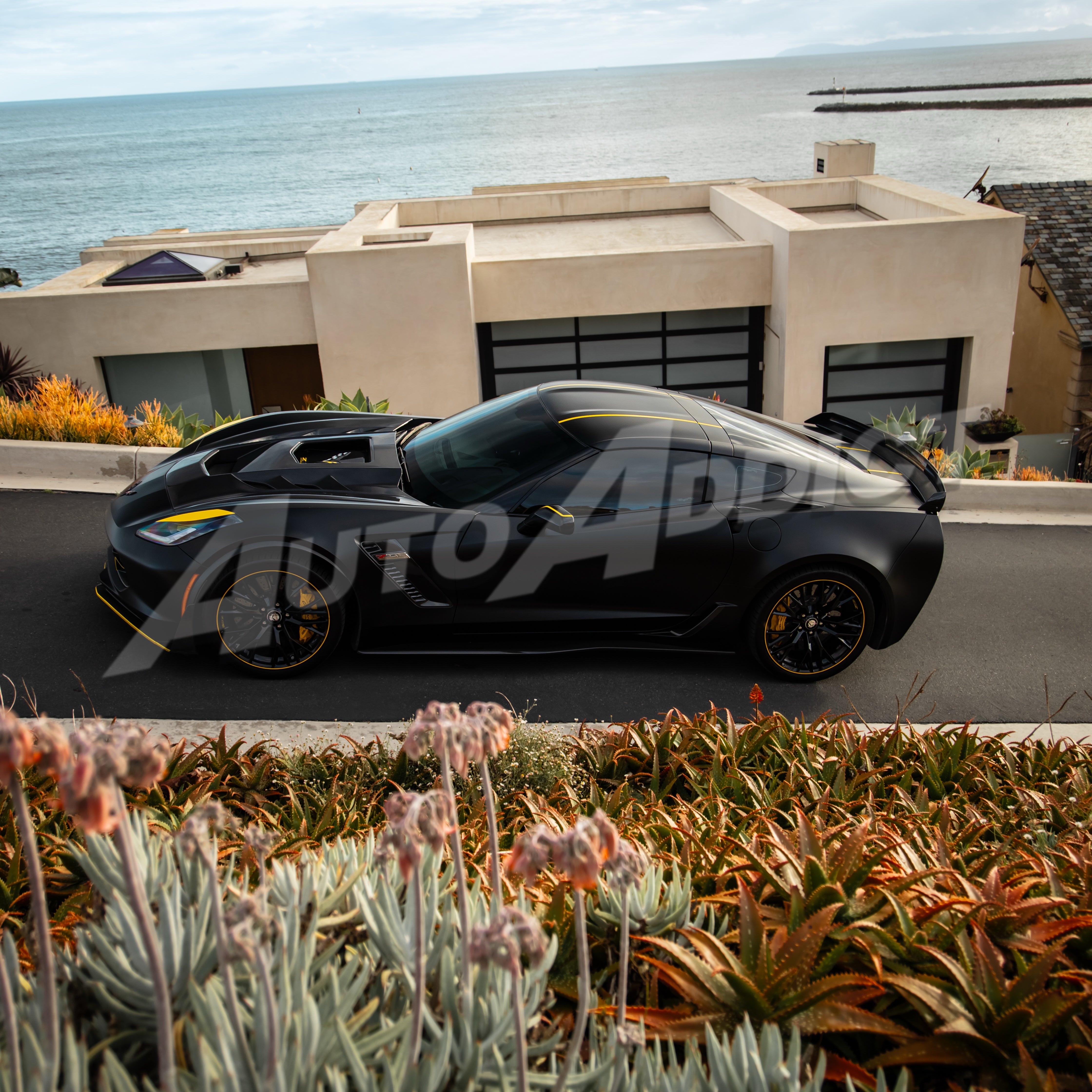 2014-2019 Corvette C7 Type-VS1 Double Sided Dry Carbon Fiber Vented Style Hood W/ Window For Stingray, Z51, Grand Sport, Z06