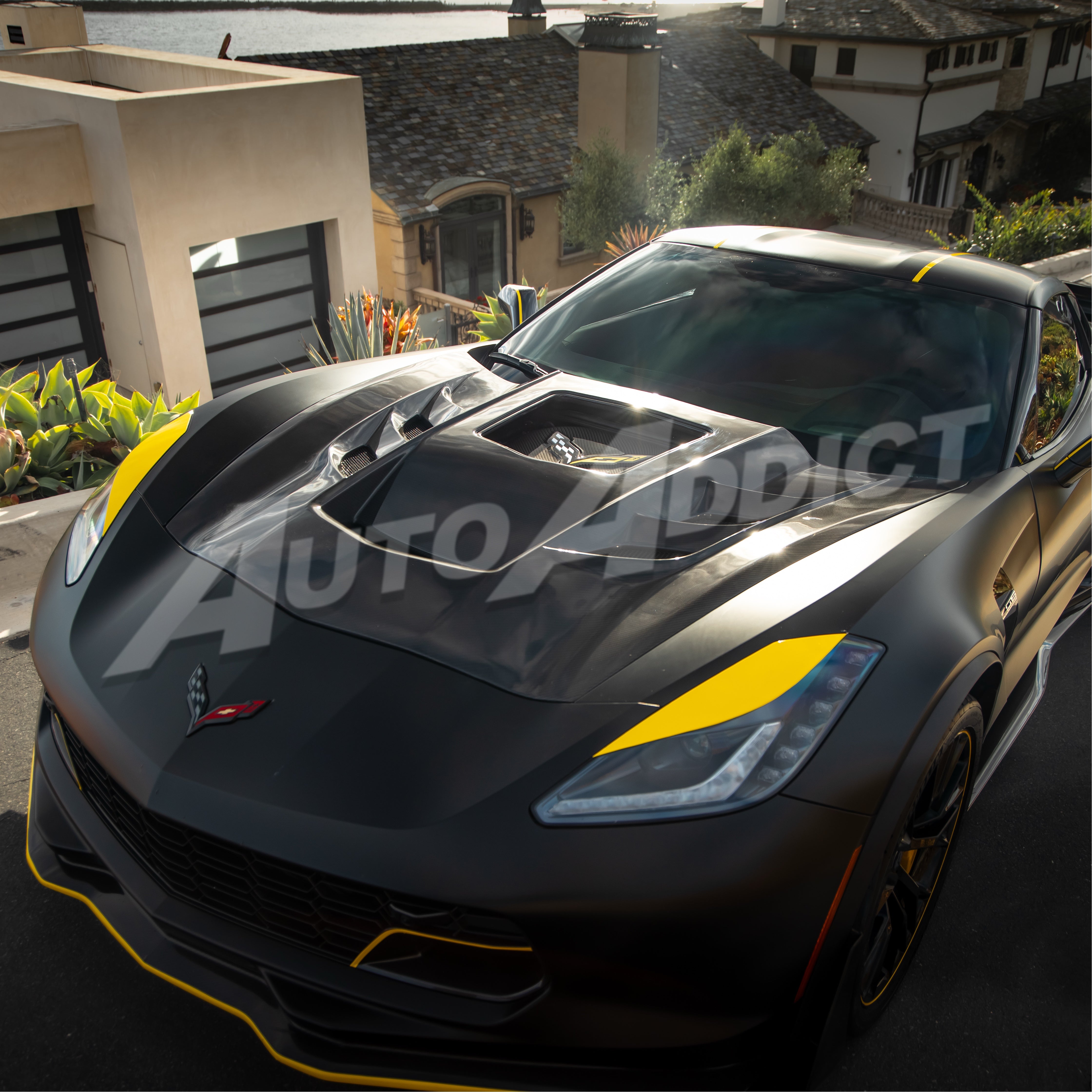 2014-2019 Corvette C7 Type-VS1 Double Sided Dry Carbon Fiber Vented Style Hood W/ Window For Stingray, Z51, Grand Sport, Z06
