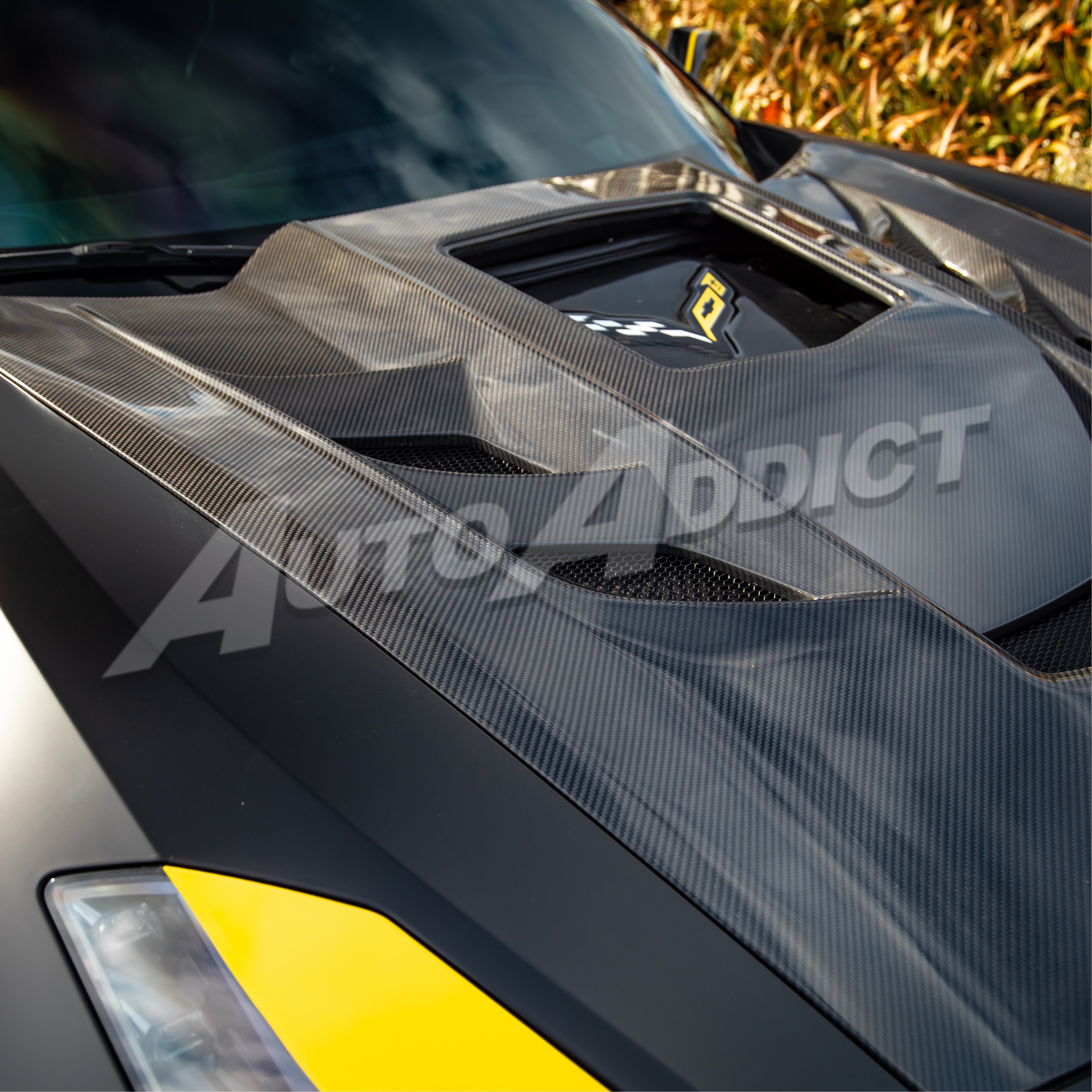 2014-2019 Corvette C7 Type-VS1 Double Sided Dry Carbon Fiber Vented Style Hood W/ Window For Stingray, Z51, Grand Sport, Z06