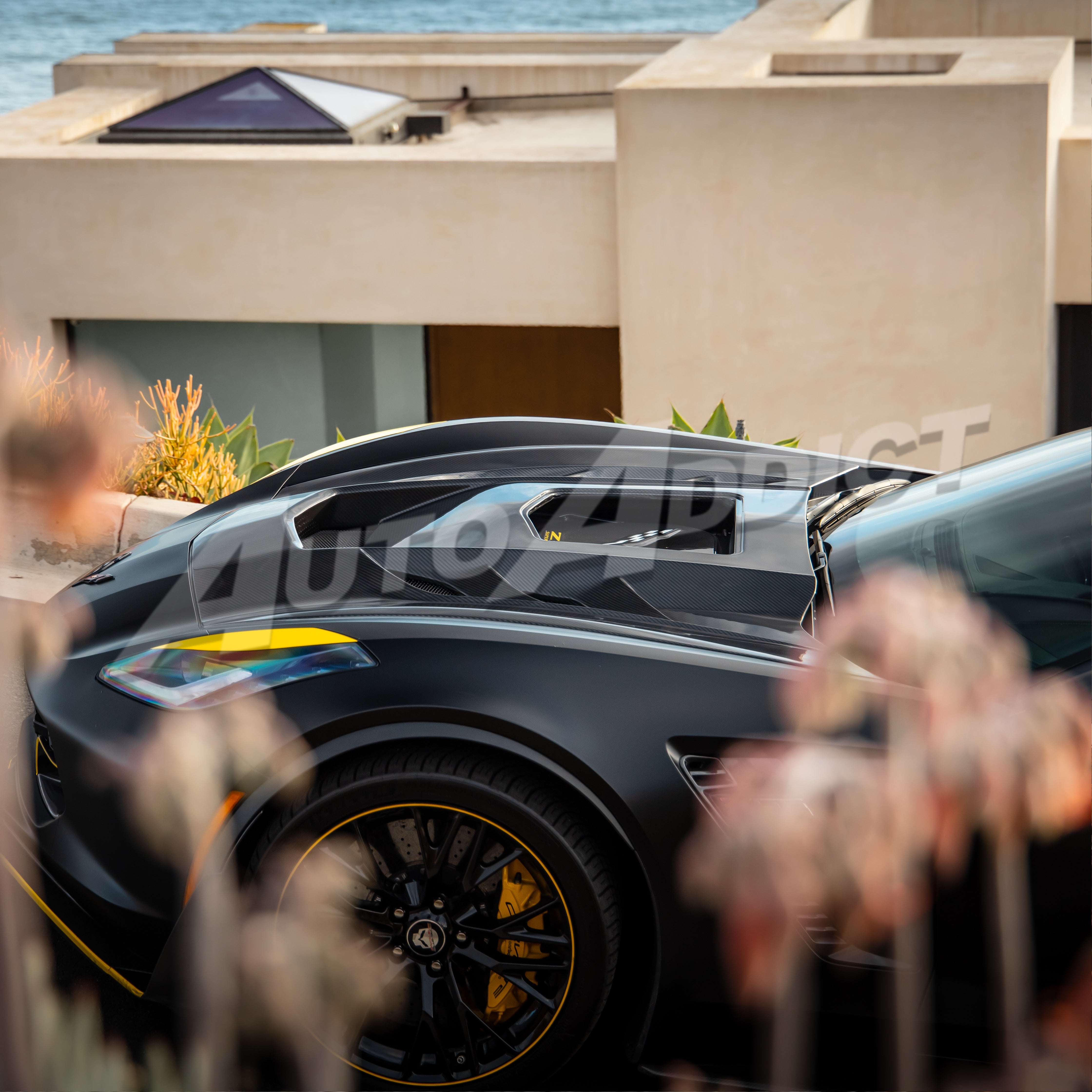 2014-2019 Corvette C7 Type-VS1 Double Sided Dry Carbon Fiber Vented Style Hood W/ Window For Stingray, Z51, Grand Sport, Z06