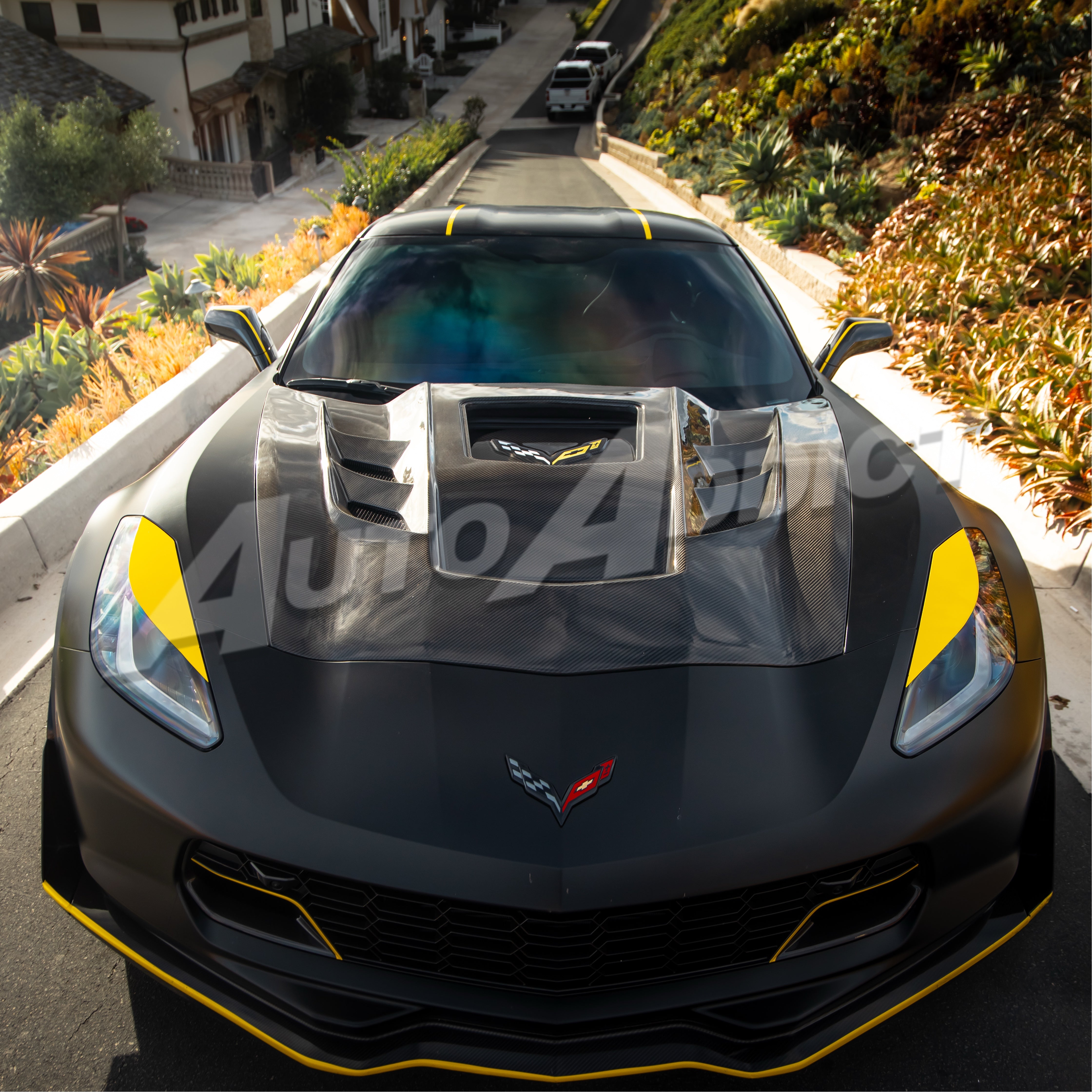 2014-2019 Corvette C7 Type-VS1 Double Sided Dry Carbon Fiber Vented Style Hood W/ Window For Stingray, Z51, Grand Sport, Z06
