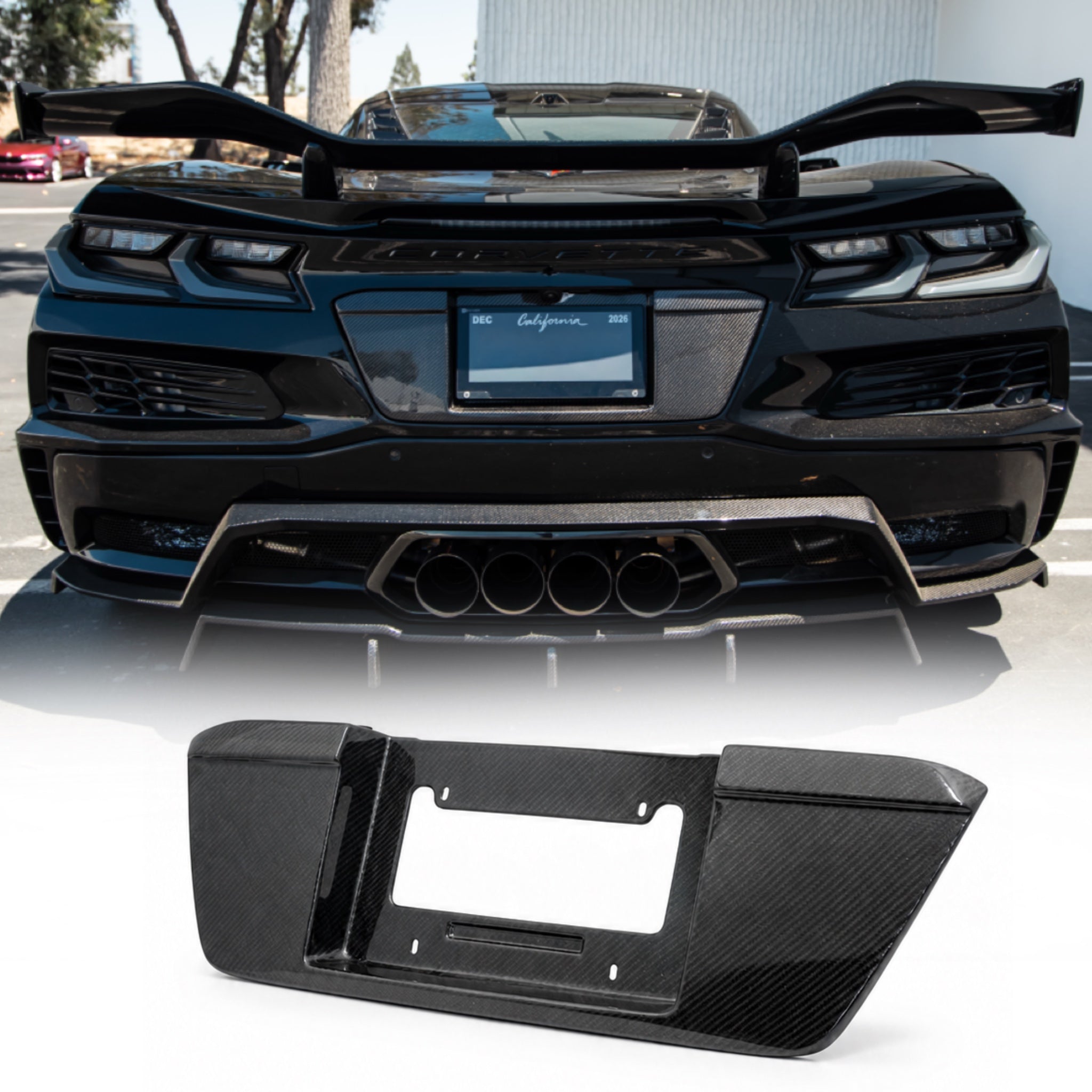 2022-2026 Corvette C8 Carbon Fiber License Plate Backing for ZR1/Z06/E-Ray/Grand Sport Rear Bumper