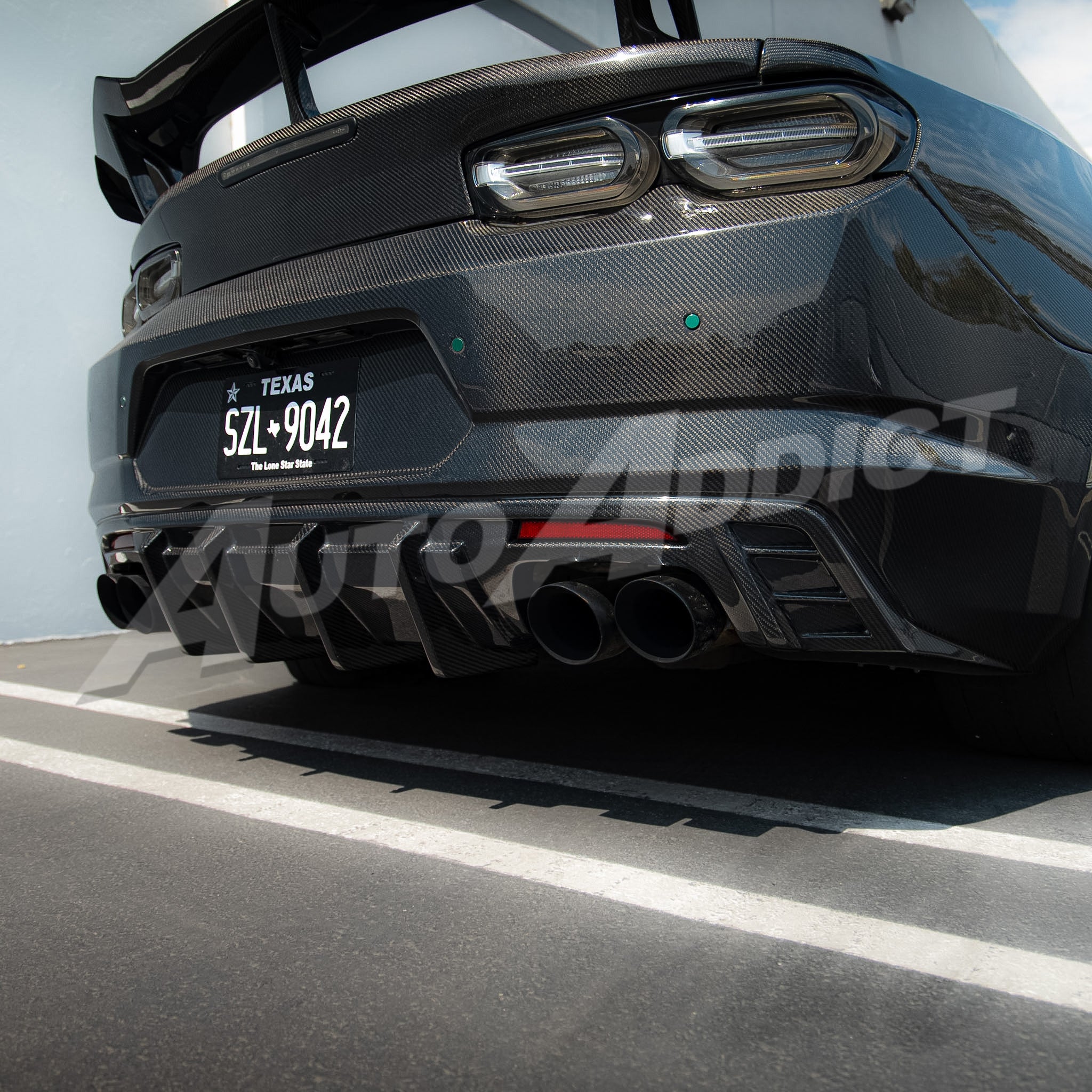 2019-2025 Camaro RS/SS/ZL1 Gloss Double Sided Carbon Fiber Rear Bumper w/Rear Diffuser Quad Tips 1pc