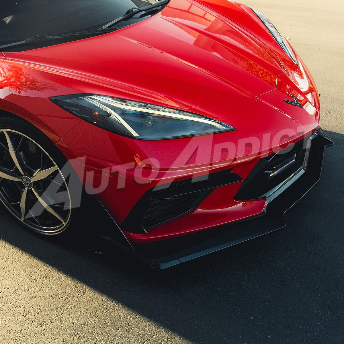 Corvette C8 Stingray EVO style front chin splitter, front 3/4 view