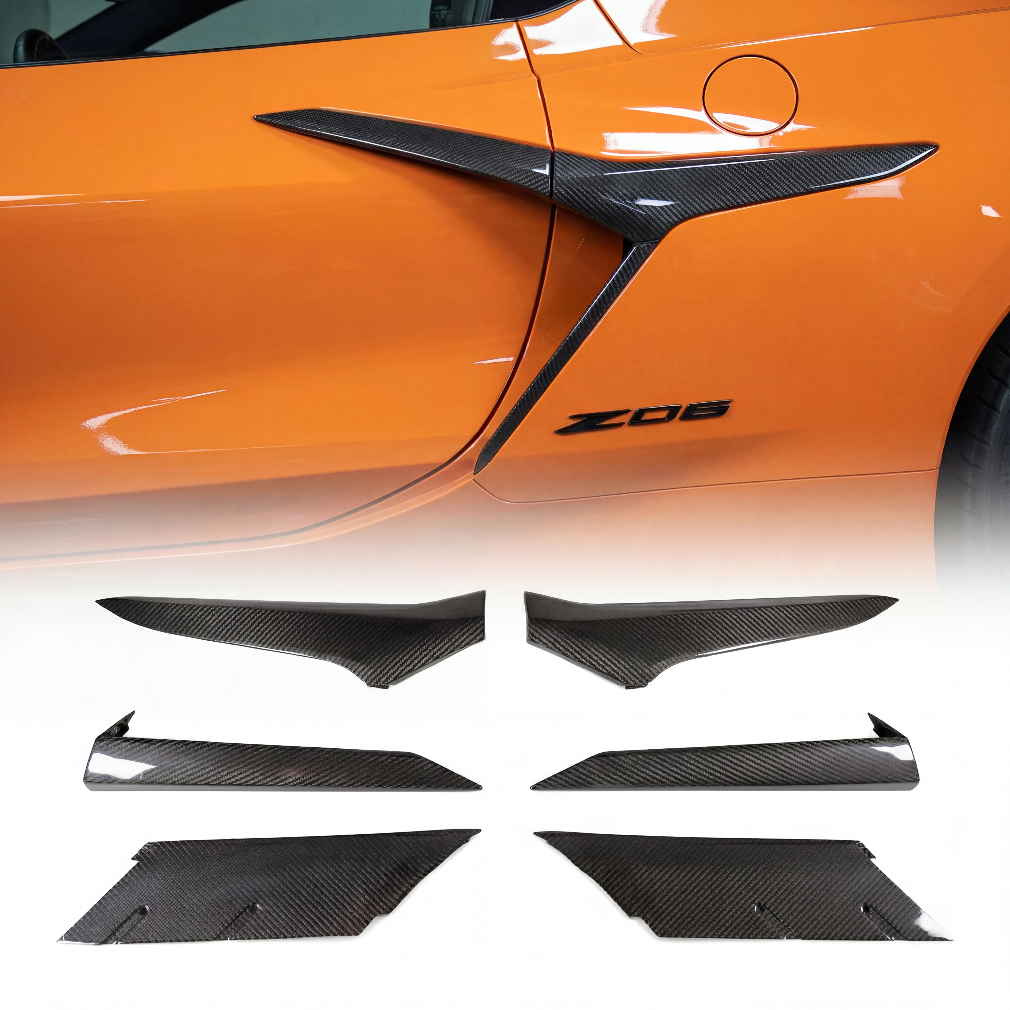 2022-2027 Corvette C8 Z06/E-Ray Dry Gloss Carbon Fiber Door Handle and Quarter Panel Replacement Trim Kit