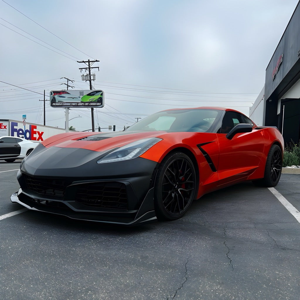 2014-2019 Corvette C7 ZR1 Track Package Front Bumper Conversion 18pcs Full Kit Flat BLK