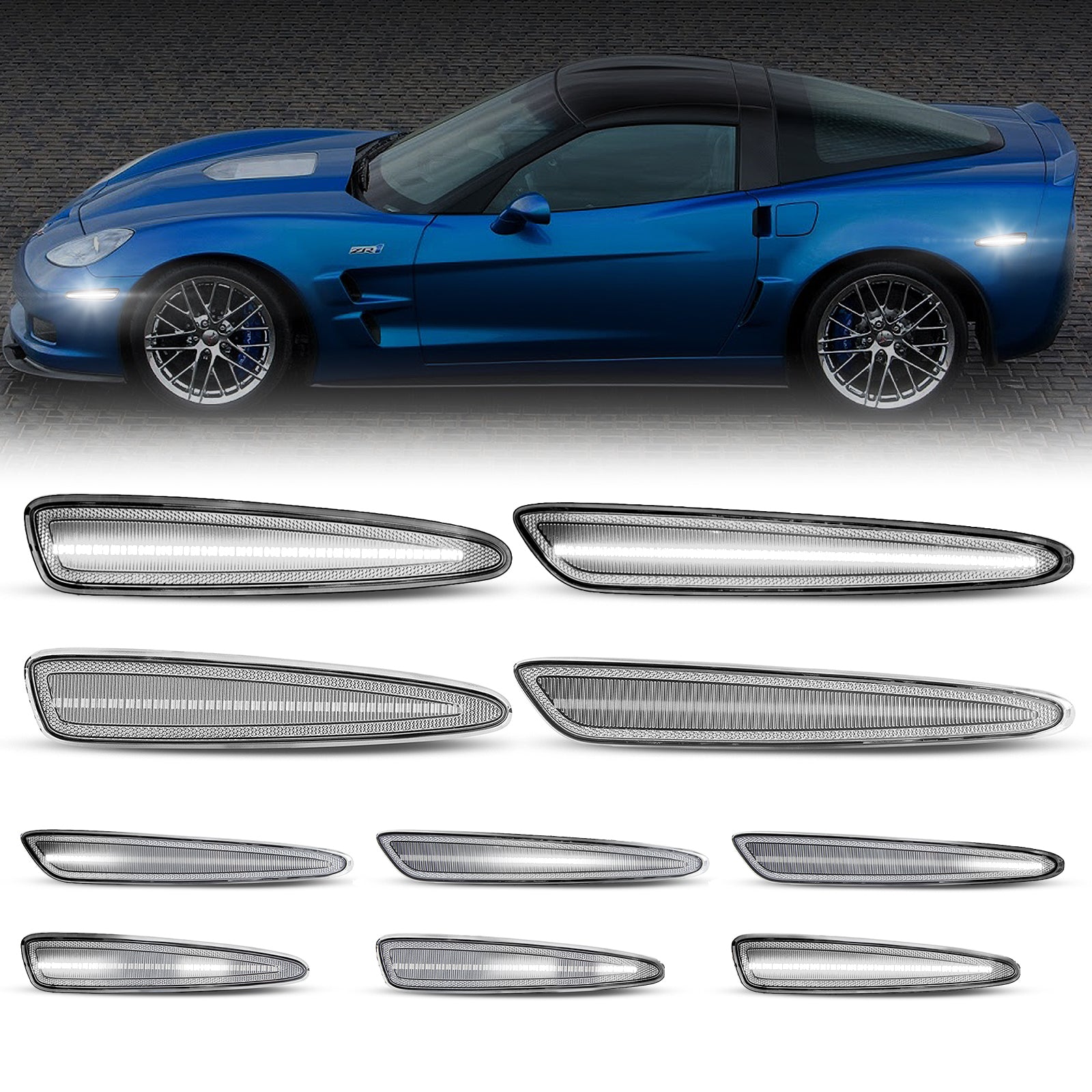 Auto Addict USA 2005-2013 Corvette C6 Clear Lens White LED Side Markers
