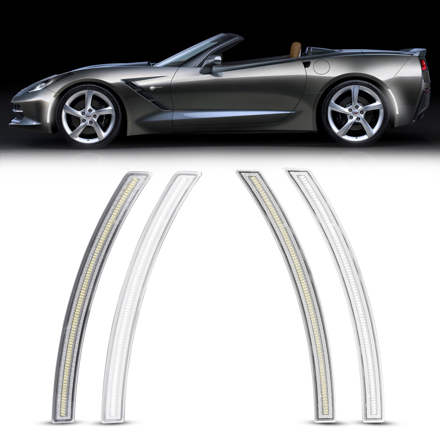Auto Addict USA 2014–2019 Chevrolet Corvette C7 clear white LED side markers front and rear installed