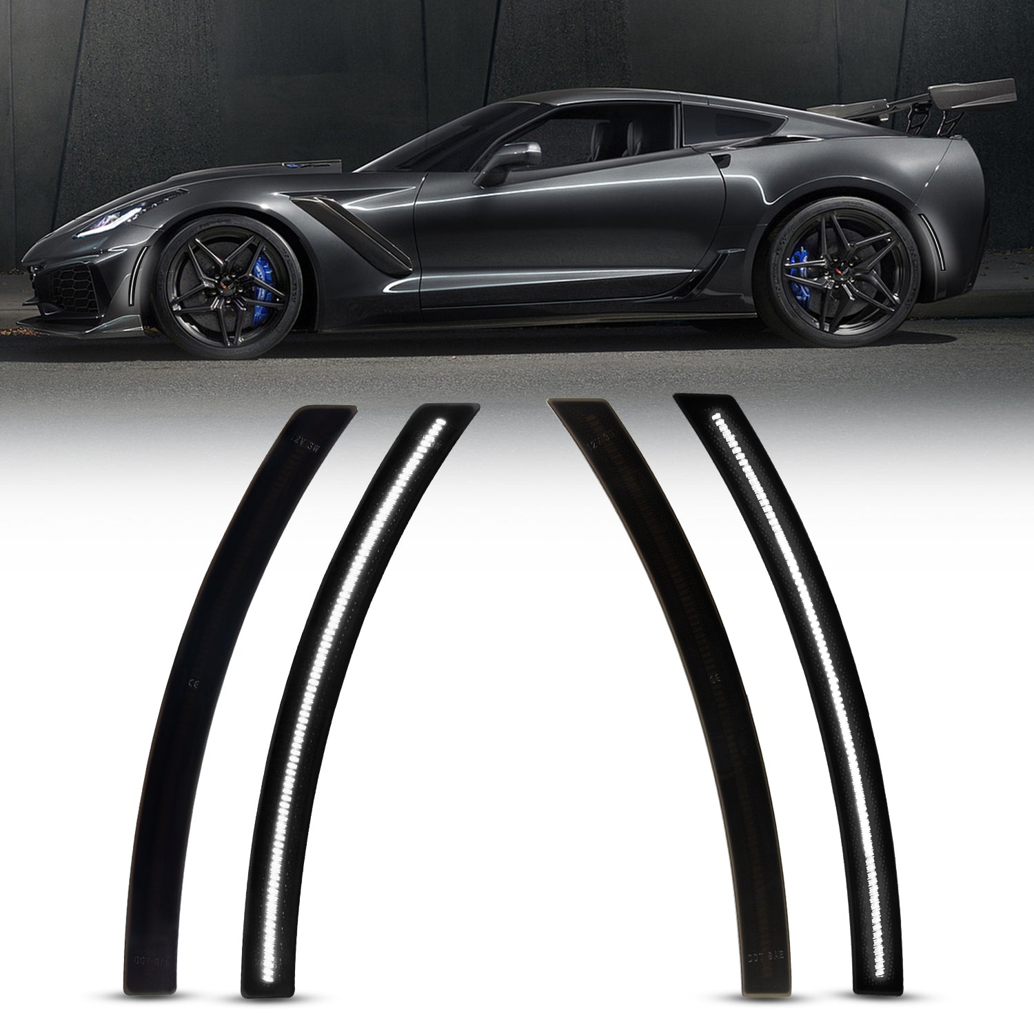 Auto Addict USA 2014–2019 Chevrolet Corvette C7 smoked white LED side markers front and rear installed