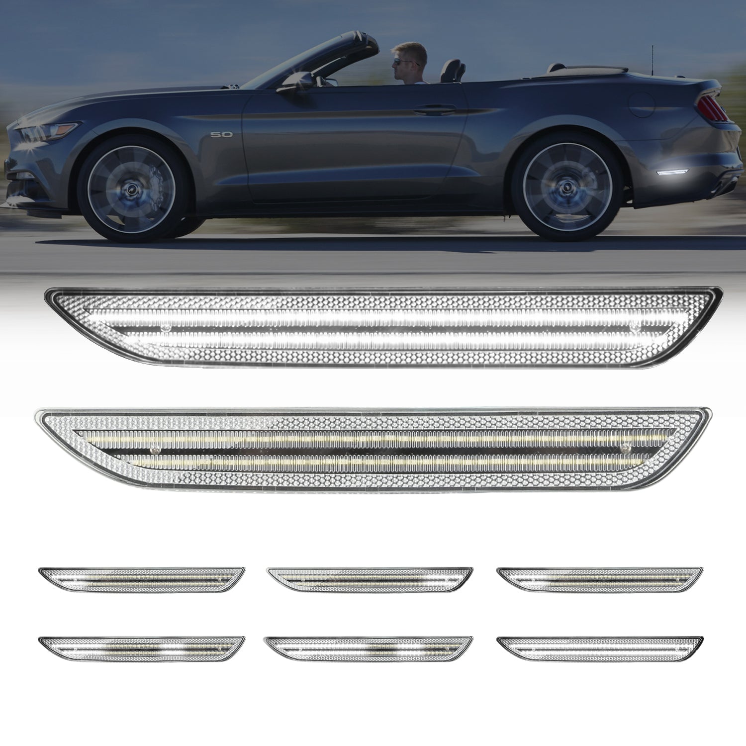 Auto Addict USA 2015-2023 Mustang S550 Clear White LED Side Markers