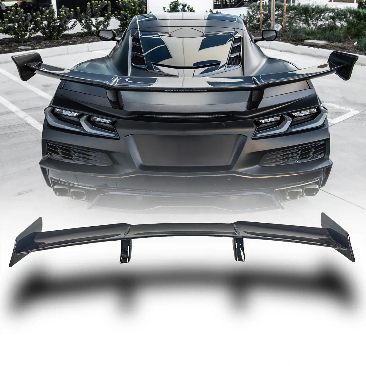 Auto Addict USA 2020 Corvette C8 Stingray ZR1 ZTK style carbon fiber rear wing installed