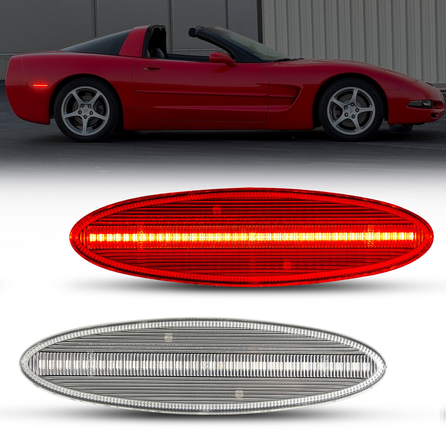 Auto Addict USA C5 Corvette Clear Lens Red LED Side Markers