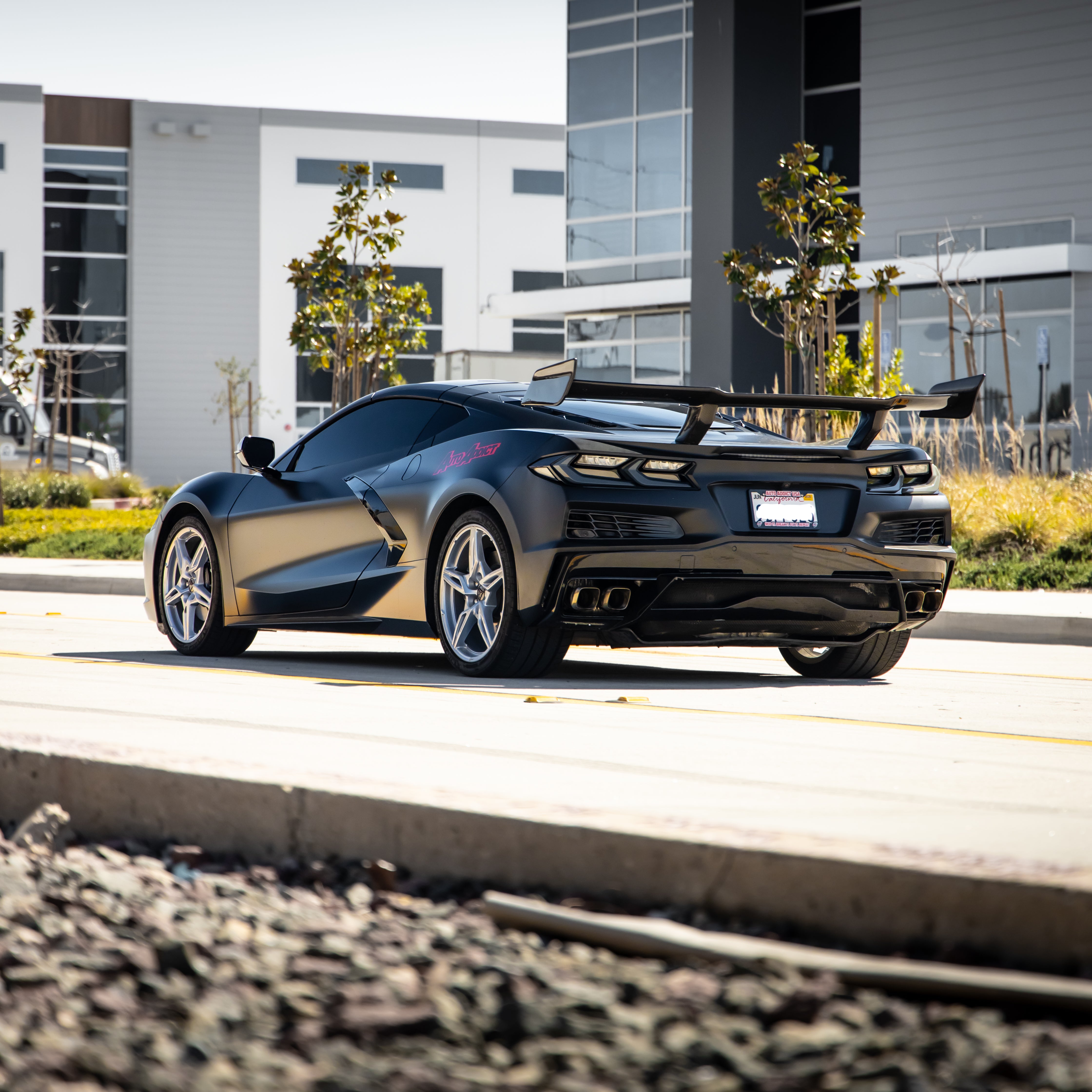 Auto Addict USA C8 Corvette Stingray Z06 rear bumper conversion with ZR1 style spoiler