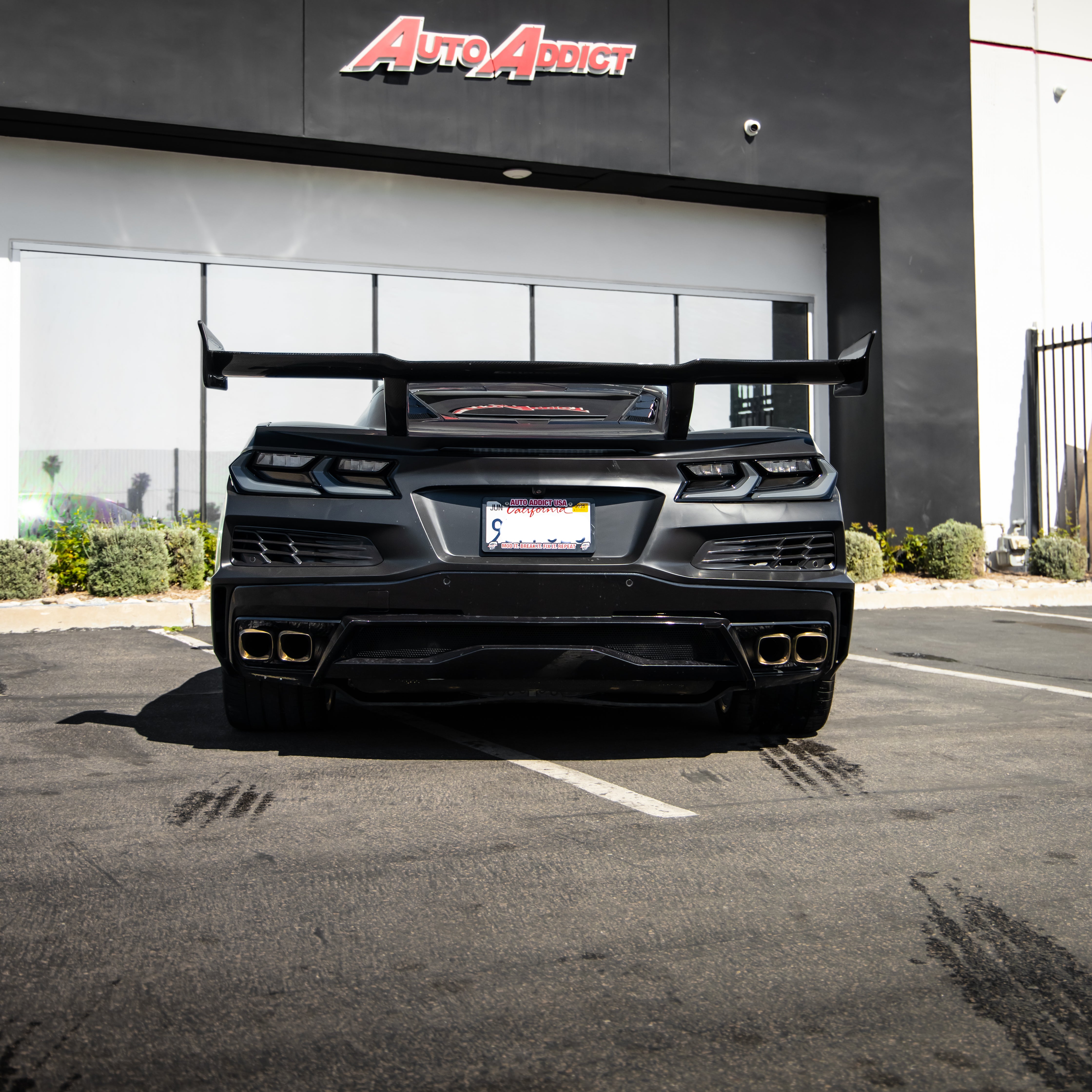 Auto Addict USA Corvette C8 Type-ZR1 carbon fiber rear wing gloss finish close up
