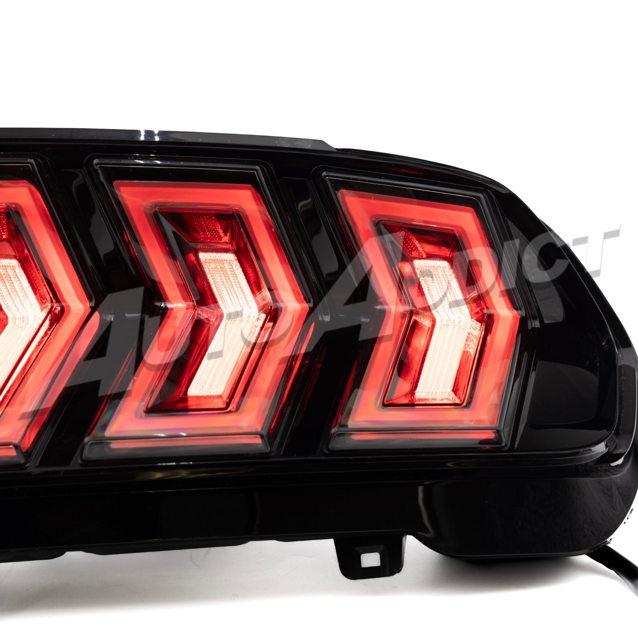 Auto Addict USA Heritage-X RGB taillights for Mustang S550 showing amber sequential turn signal