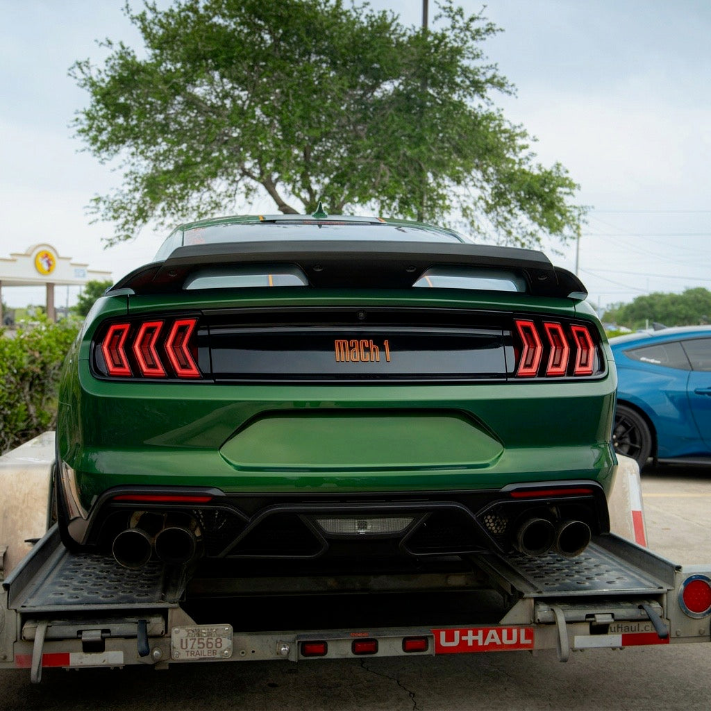 Auto Addict USA Heritage-X™ taillights for 2015-2023 Mustang S550 with amber sequential turn signal and startup animation installed