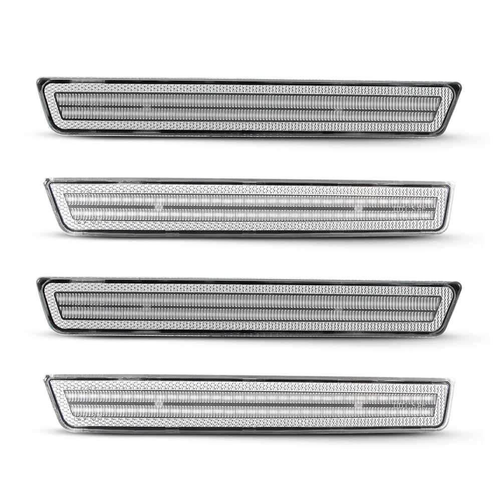 Auto Addict USA clear white LED side marker close up detail showing white LED output for Dodge Challenger