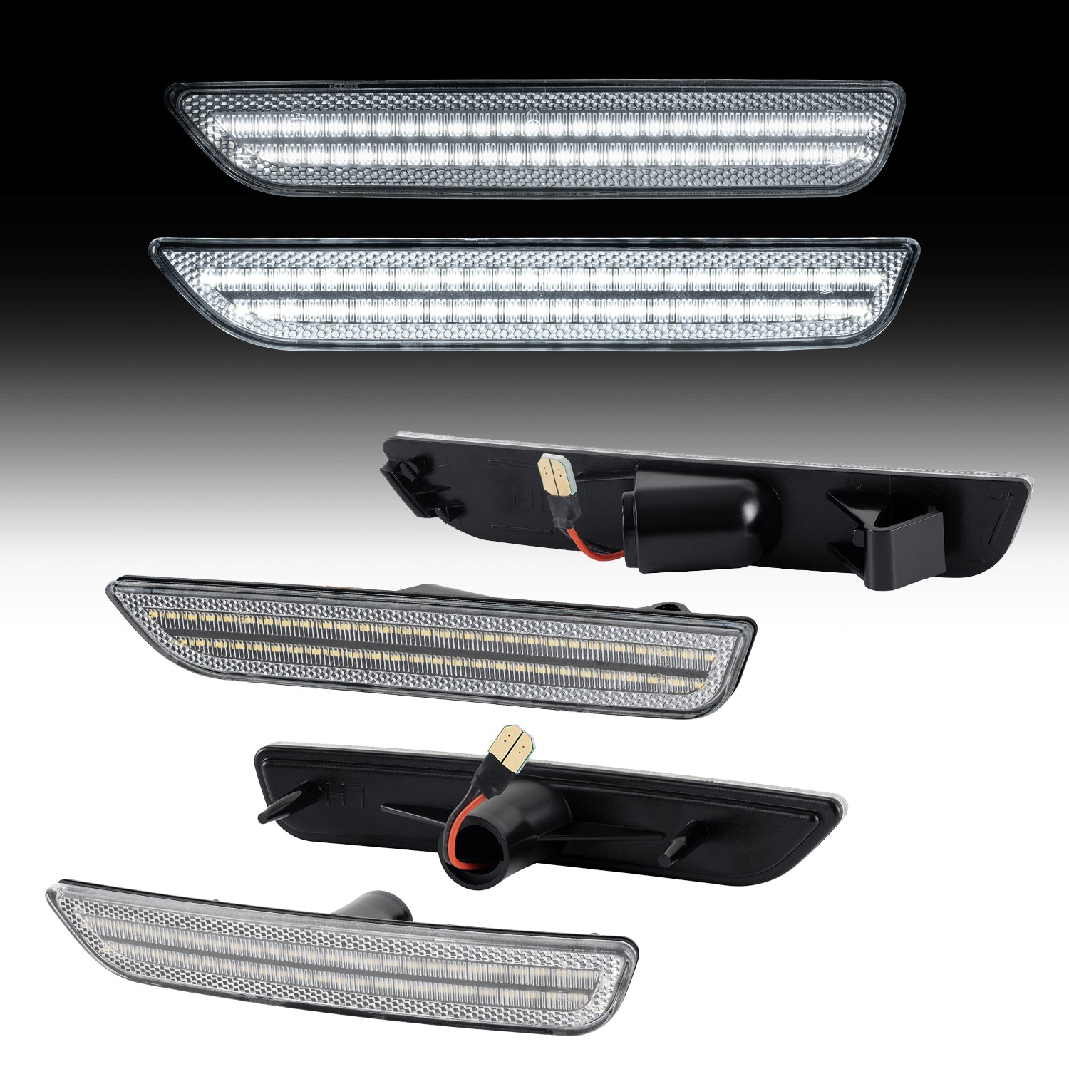 Set of car LED daytime running lights on a gradient background