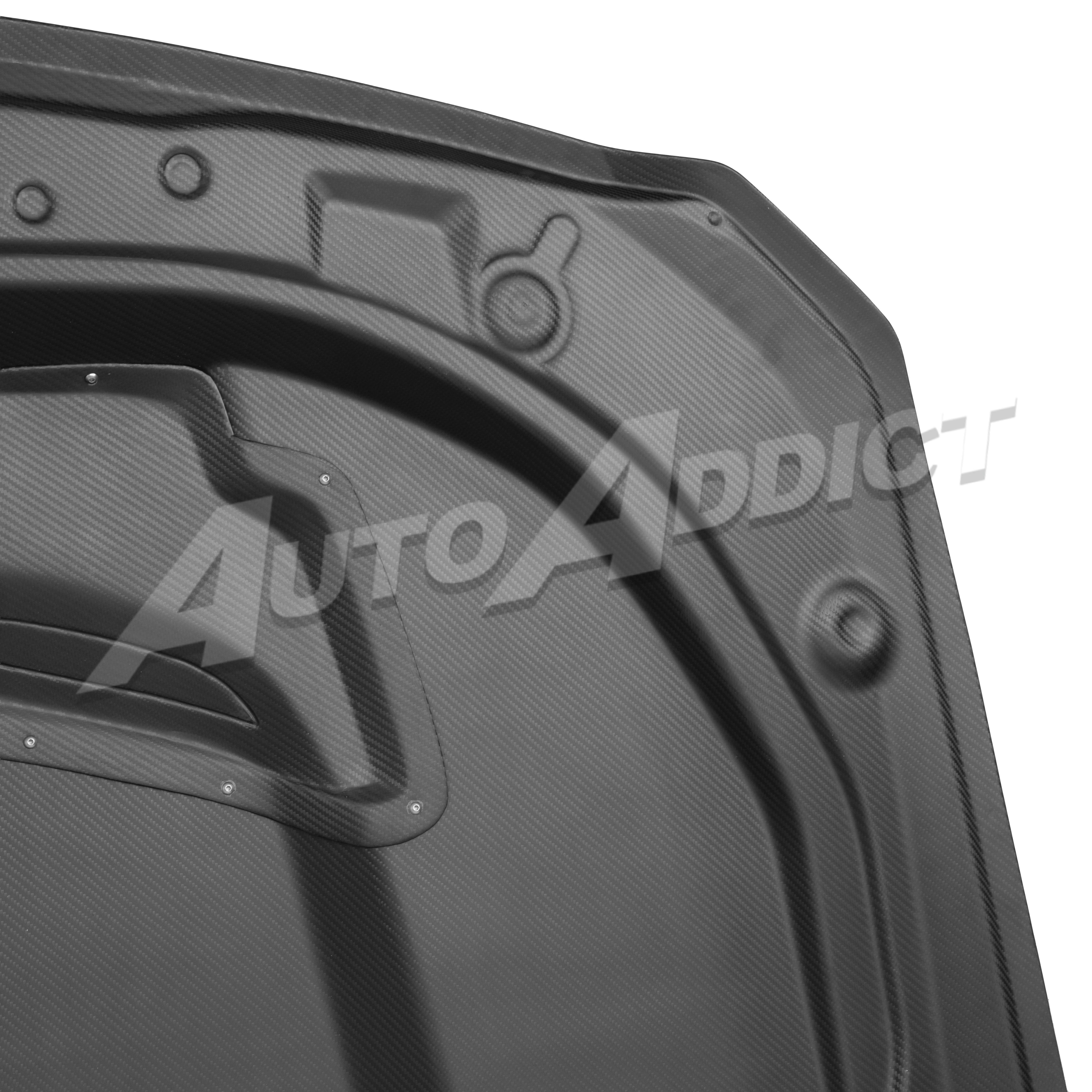 Close up detail of Auto Addict USA Heritage Spec Hood premium construction quality