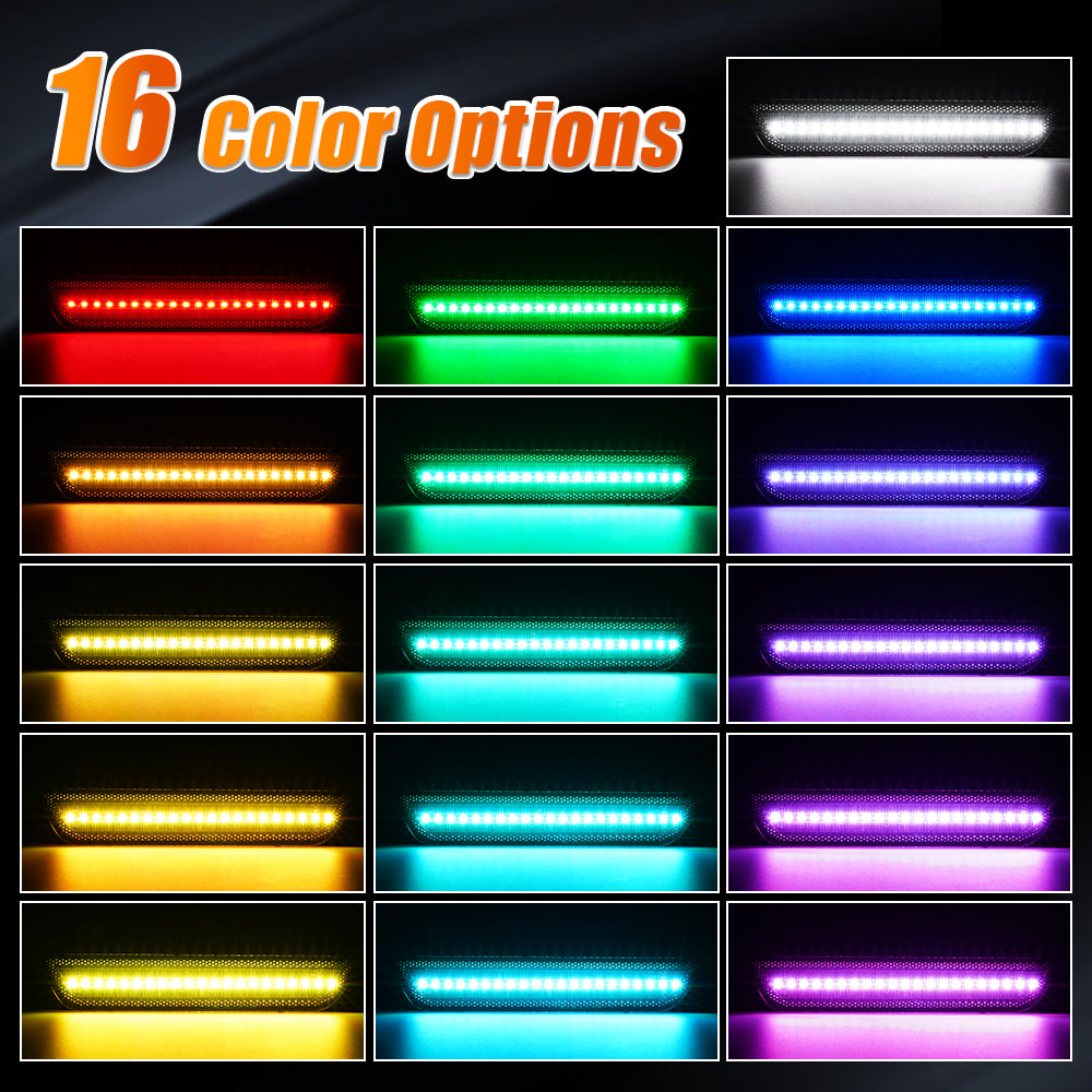 LED light bar with 16 color options displayed on a dark background