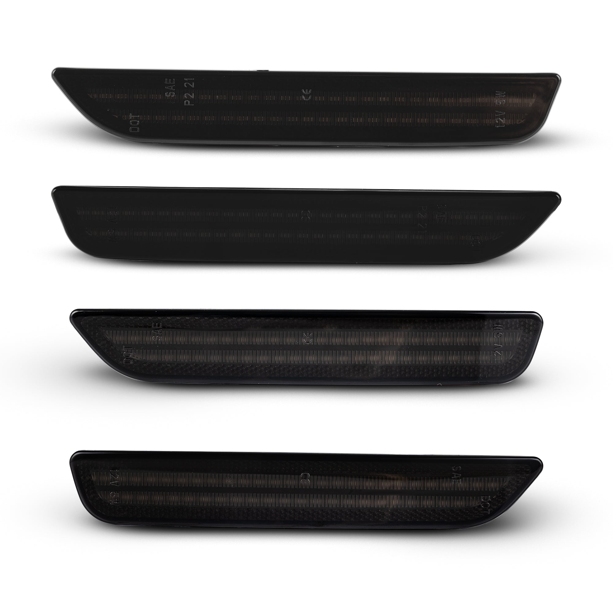 Four black car door sills on a white background