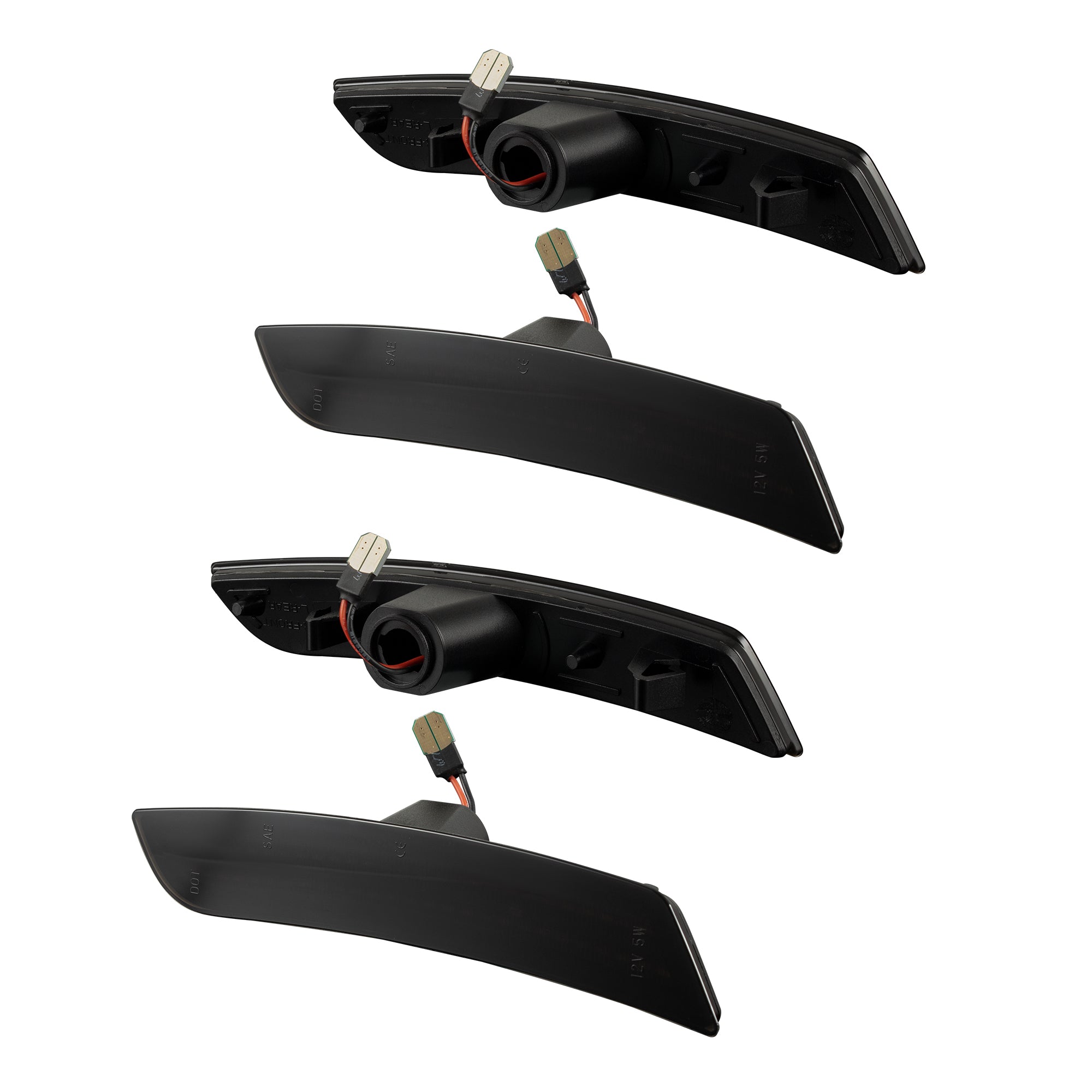 Set of four black car side mirrors on a white background