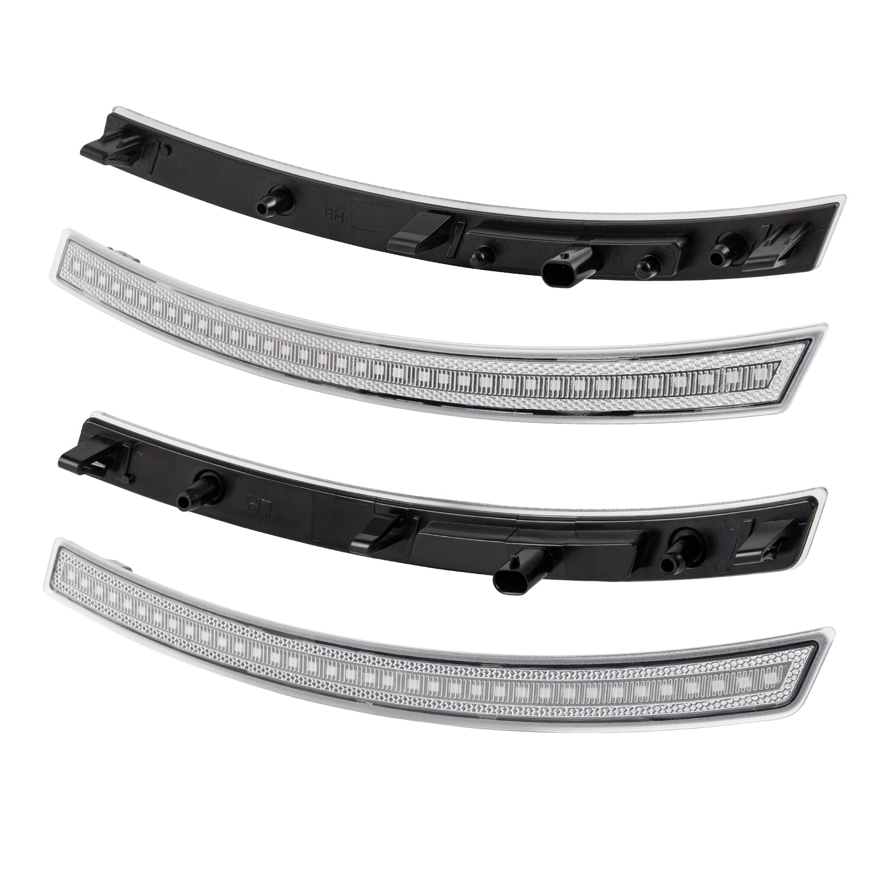 Set of four curved LED light bars on a white background