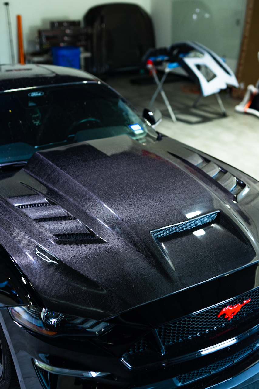 2018-2023 Ford Mustang Gloss Carbon Fiber Hood Terminator Aggressive Style