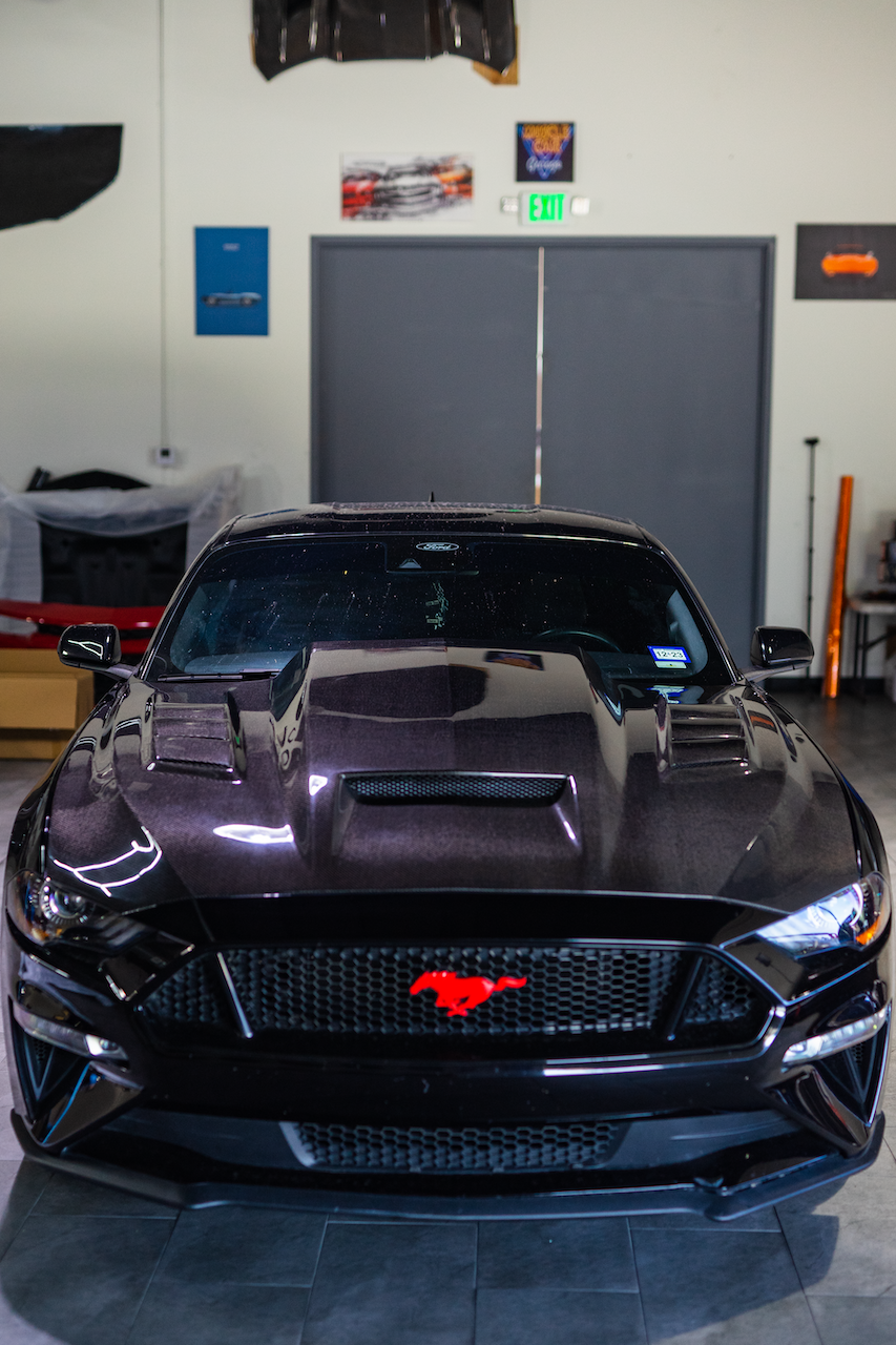 2018-2023 Ford Mustang Gloss Carbon Fiber Hood Terminator Aggressive Style