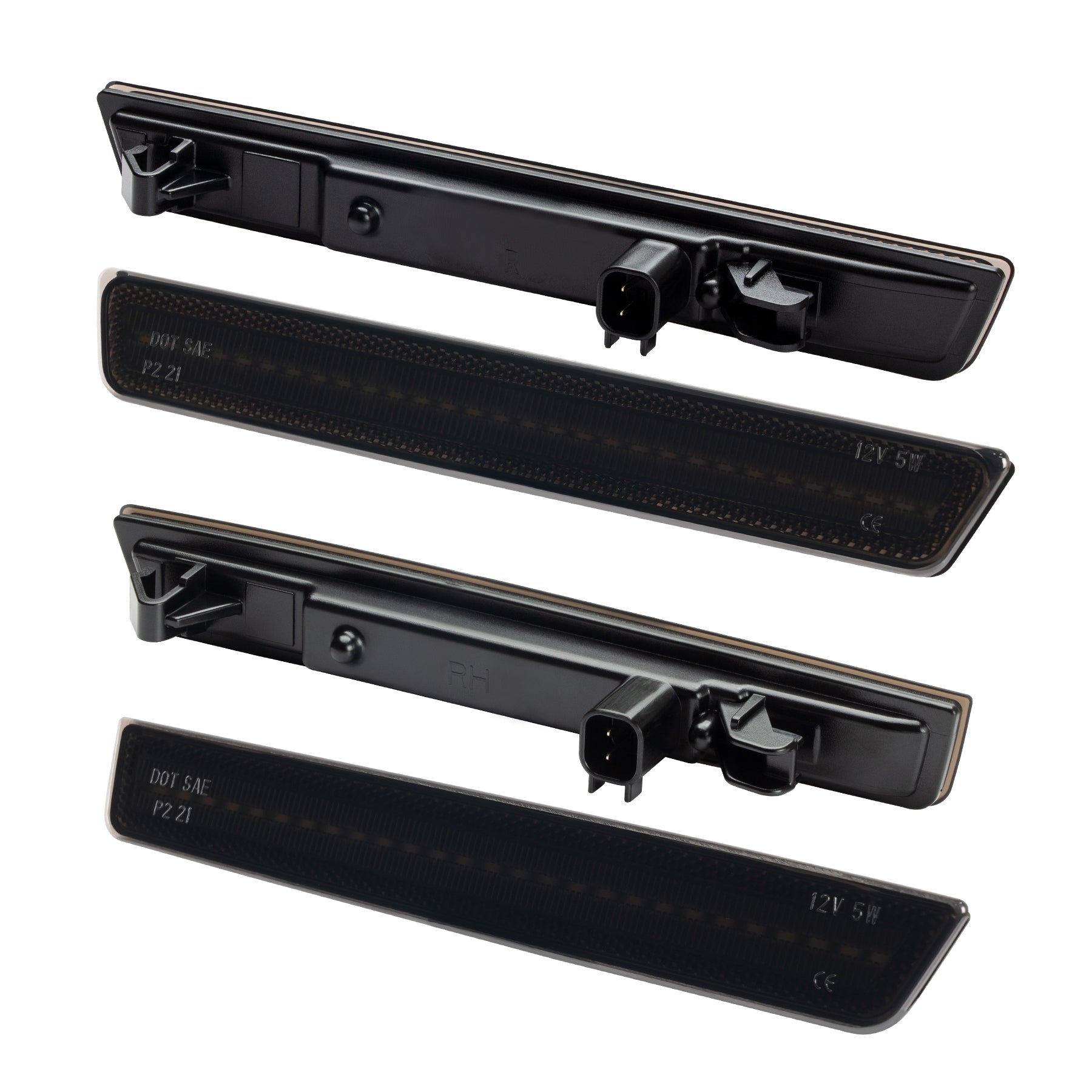 Set of four black LED light bars on a white background
