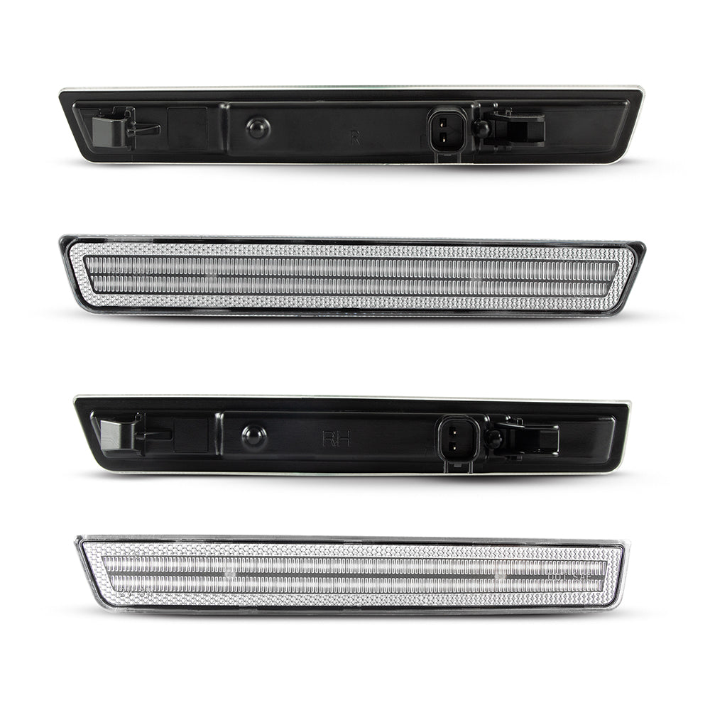 Dodge Challenger clear white LED side marker close up detail of housing and lens Auto Addict USA