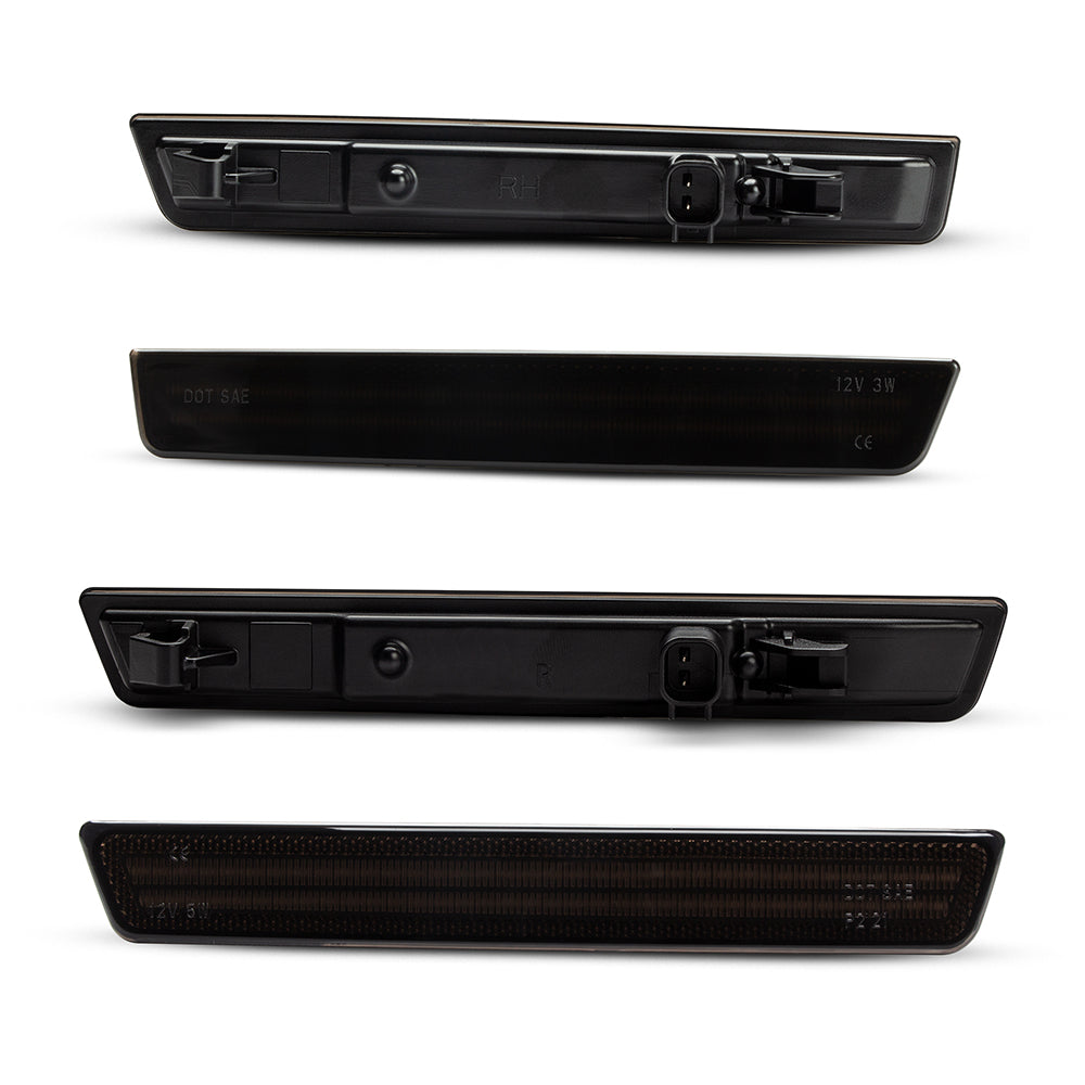 Dodge Challenger smoked white LED side markers close up detail of smoked lens by Auto Addict USA