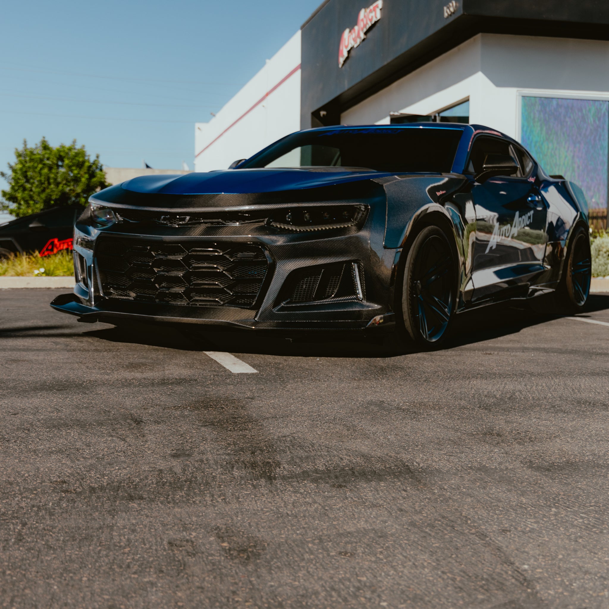 2017-2025 Chevy Camaro ZL1 Black Panther 1PC Full Gloss Carbon Fiber Track Package Front Bumper Conversion