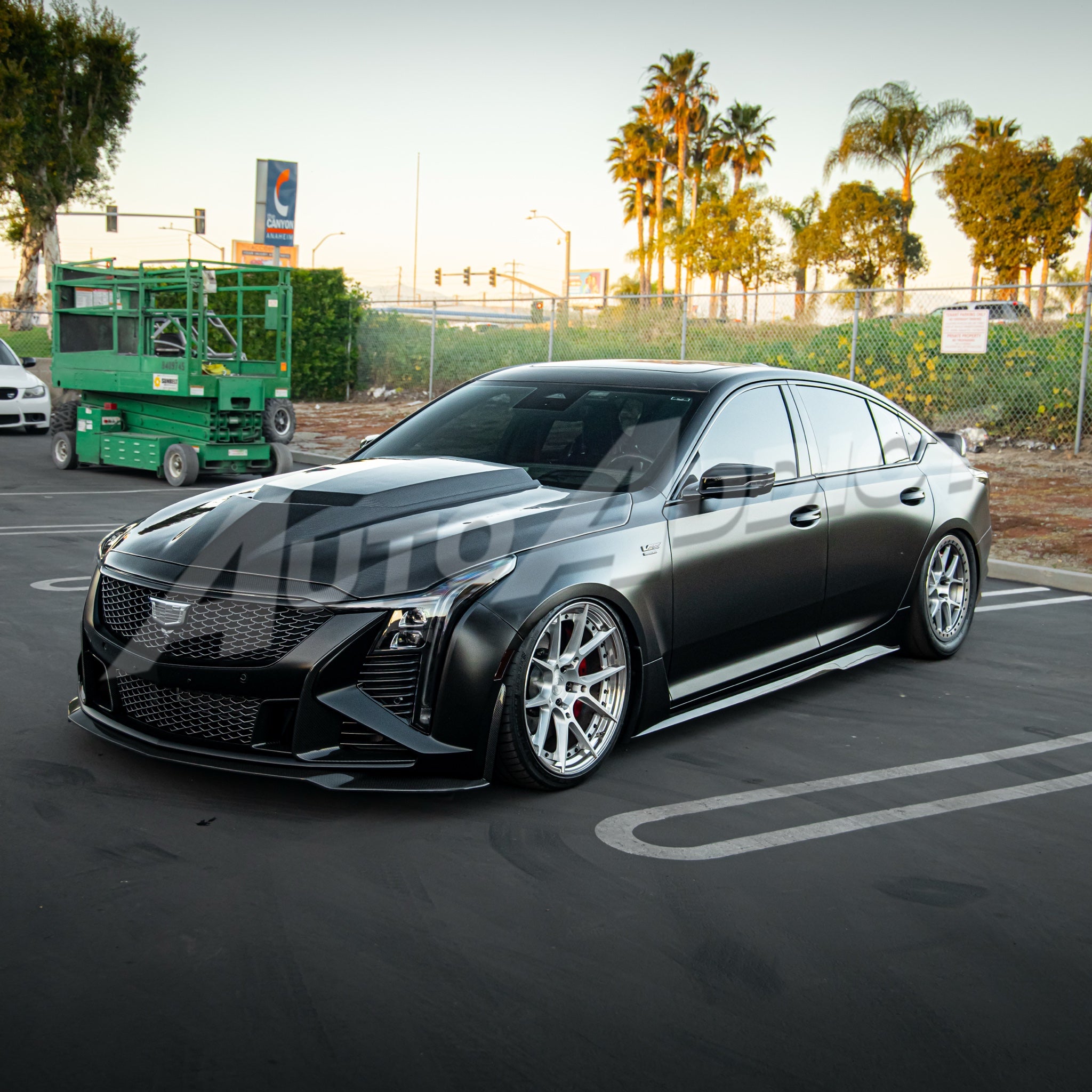Installed Auto Addict USA Heritage Spec Hood on Cadillac CT5-V Blackwing angled exterior