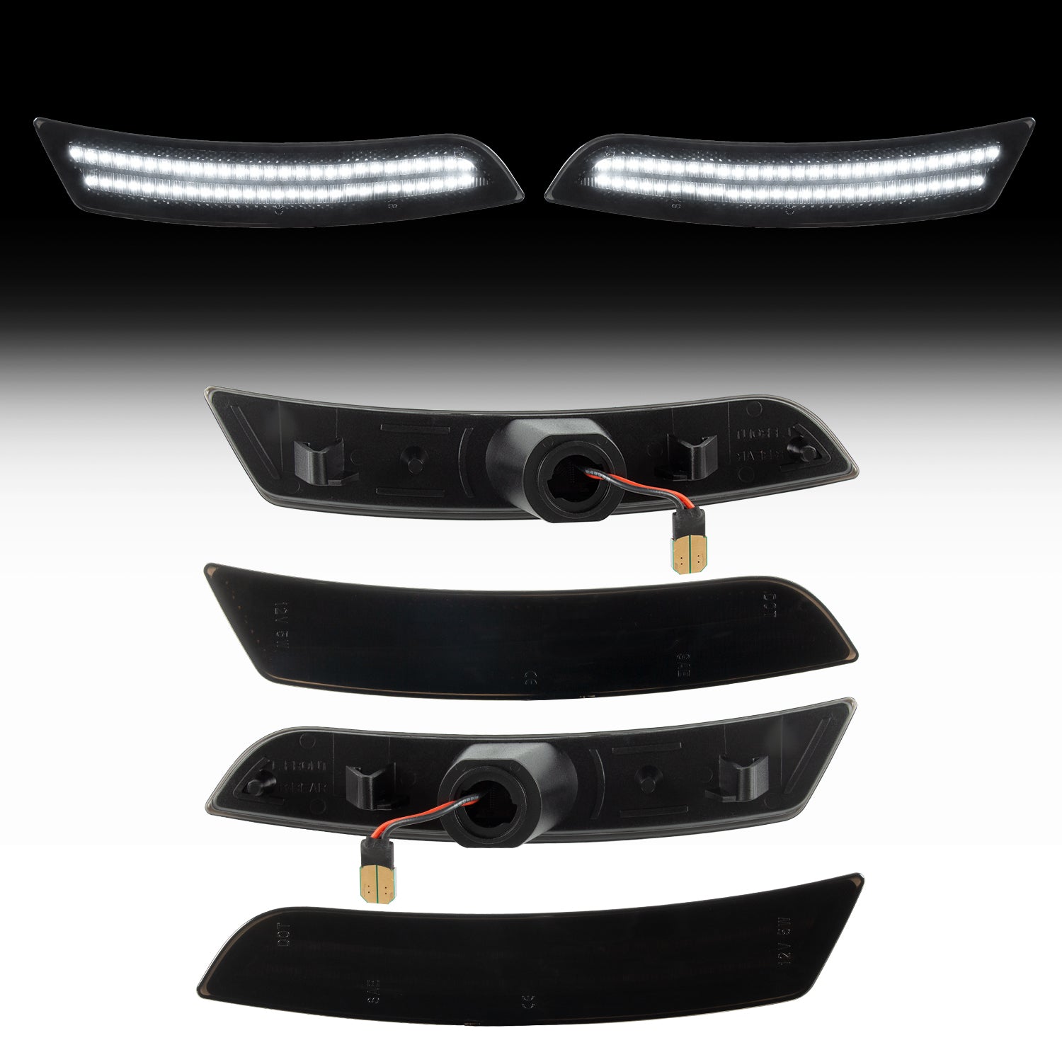 2016-2025 Camaro Smoke Lens White Dynamic Animation LED Side Markers Set