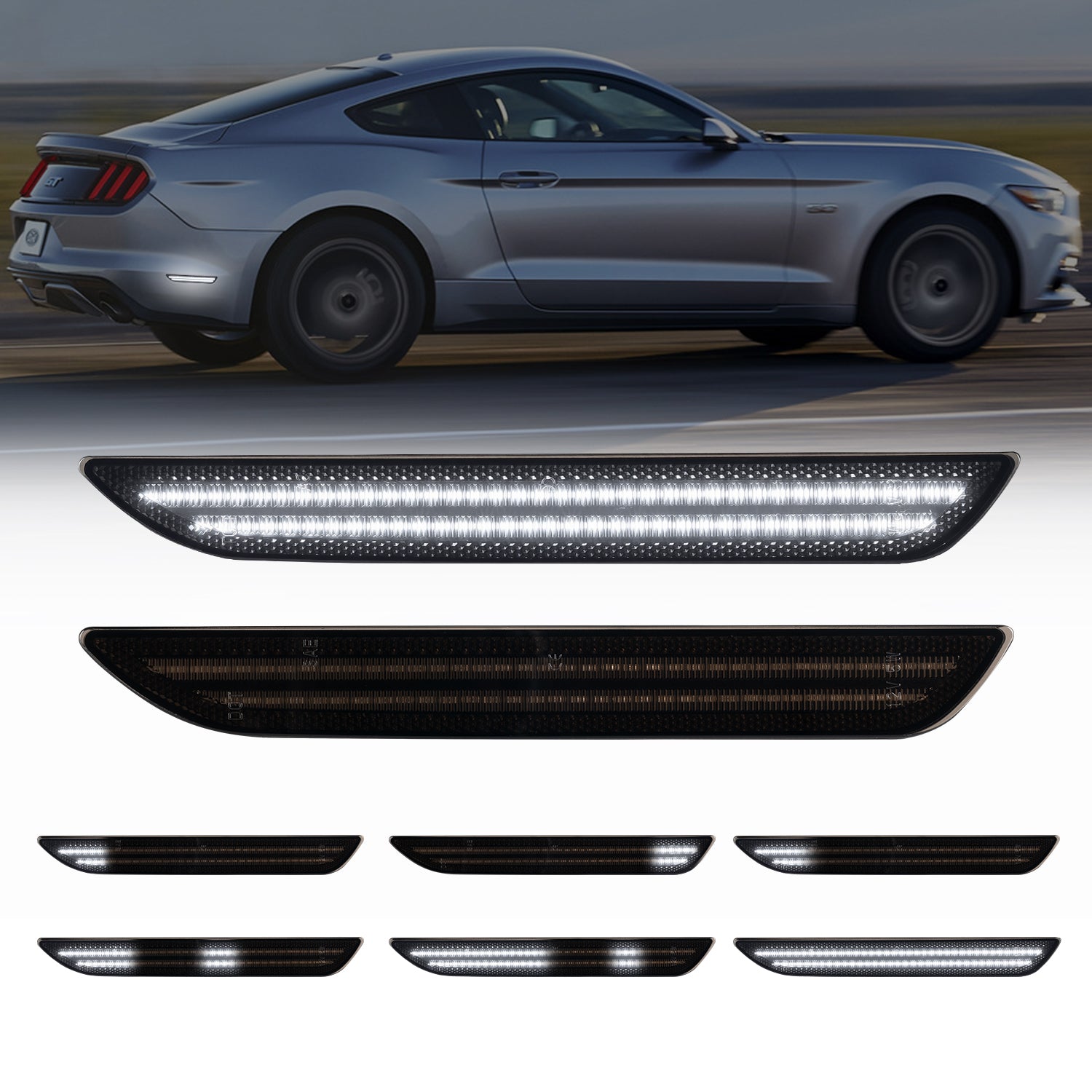 2015-2023 Mustang S550 Smoke Lens White Dynamic Animation LED Side Markers