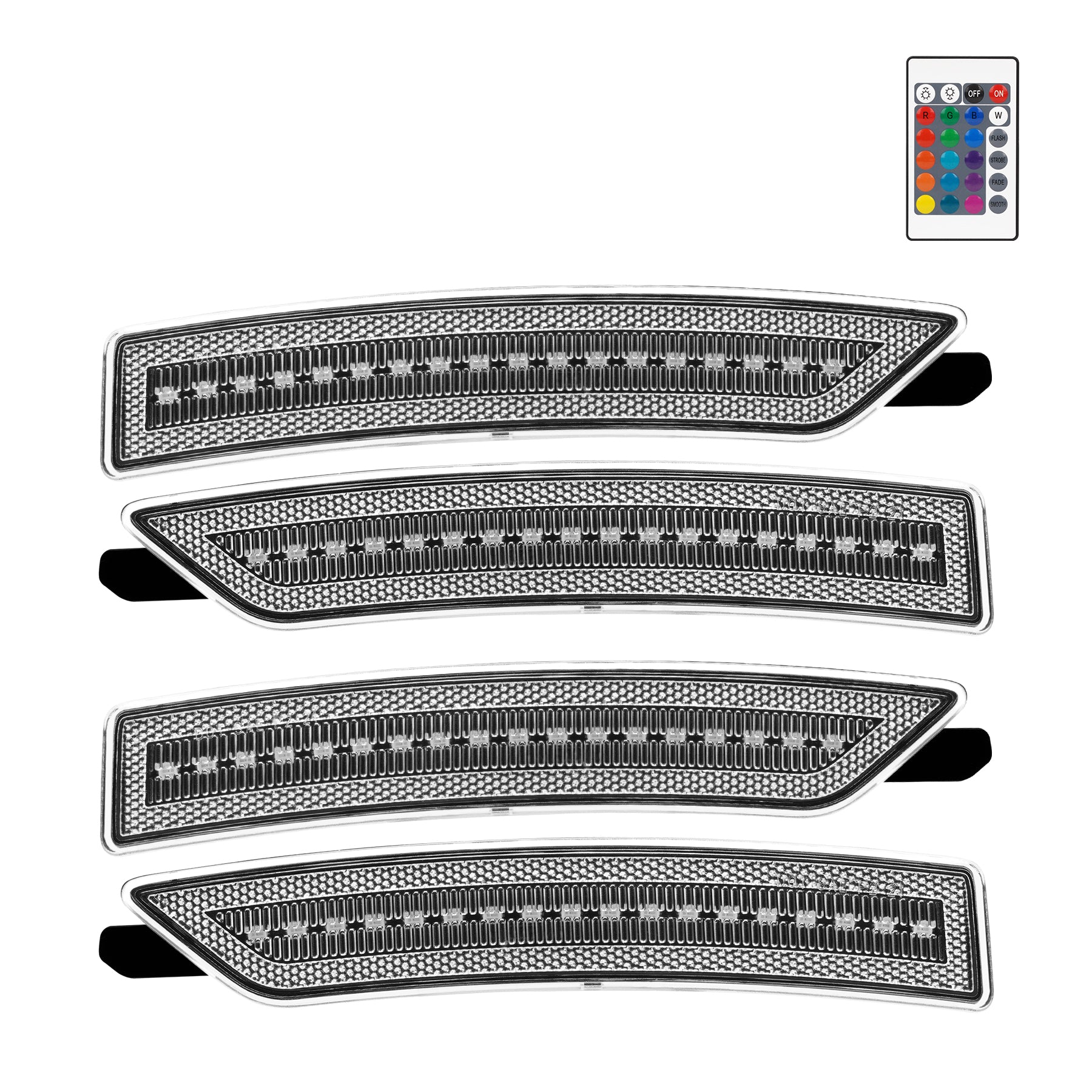 Set of four mesh grilles with a remote control on a white background