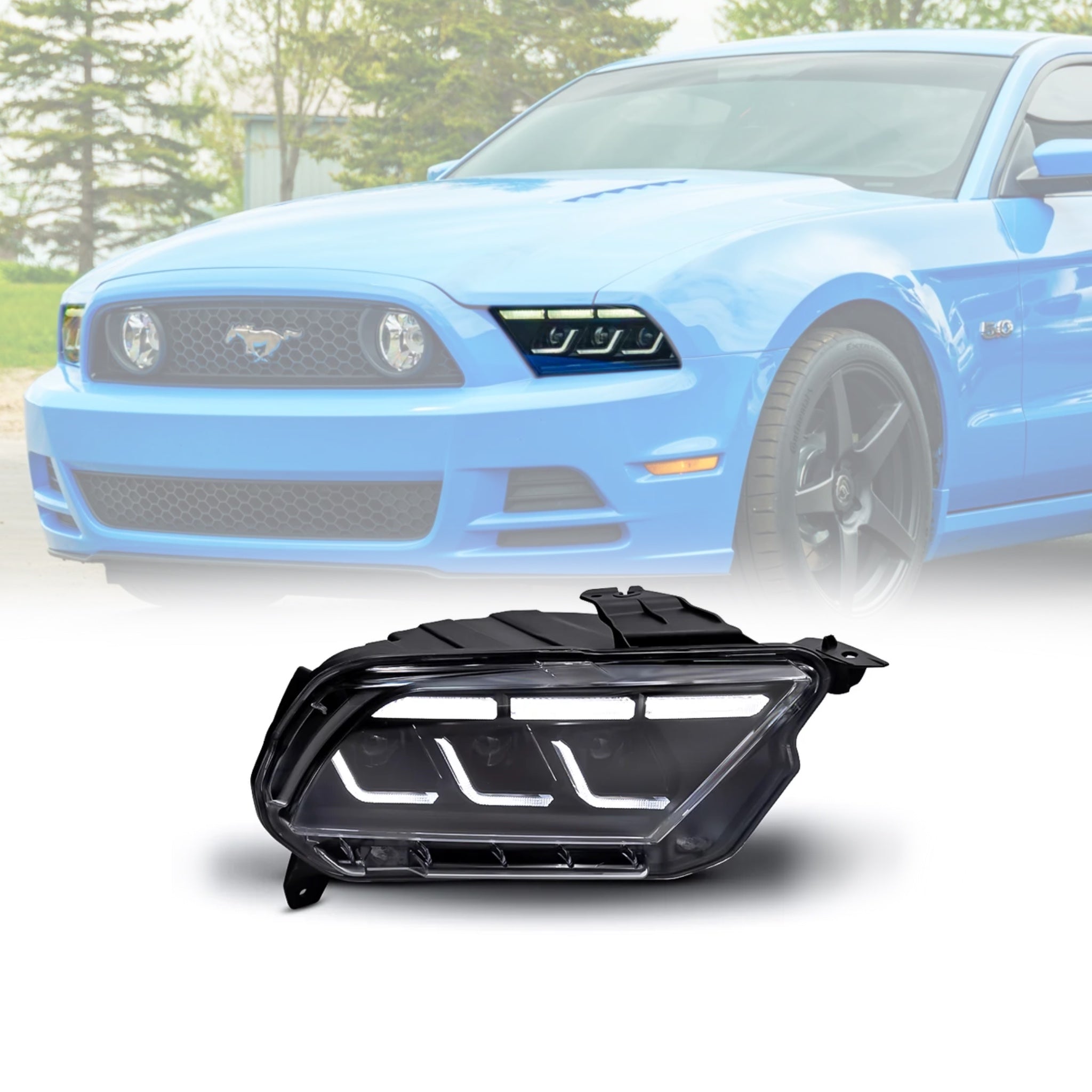 2010-2014 S197 Ford Mustang S650 Style LED Headlights W/ Amber Sequential Turn Signal (Pair)