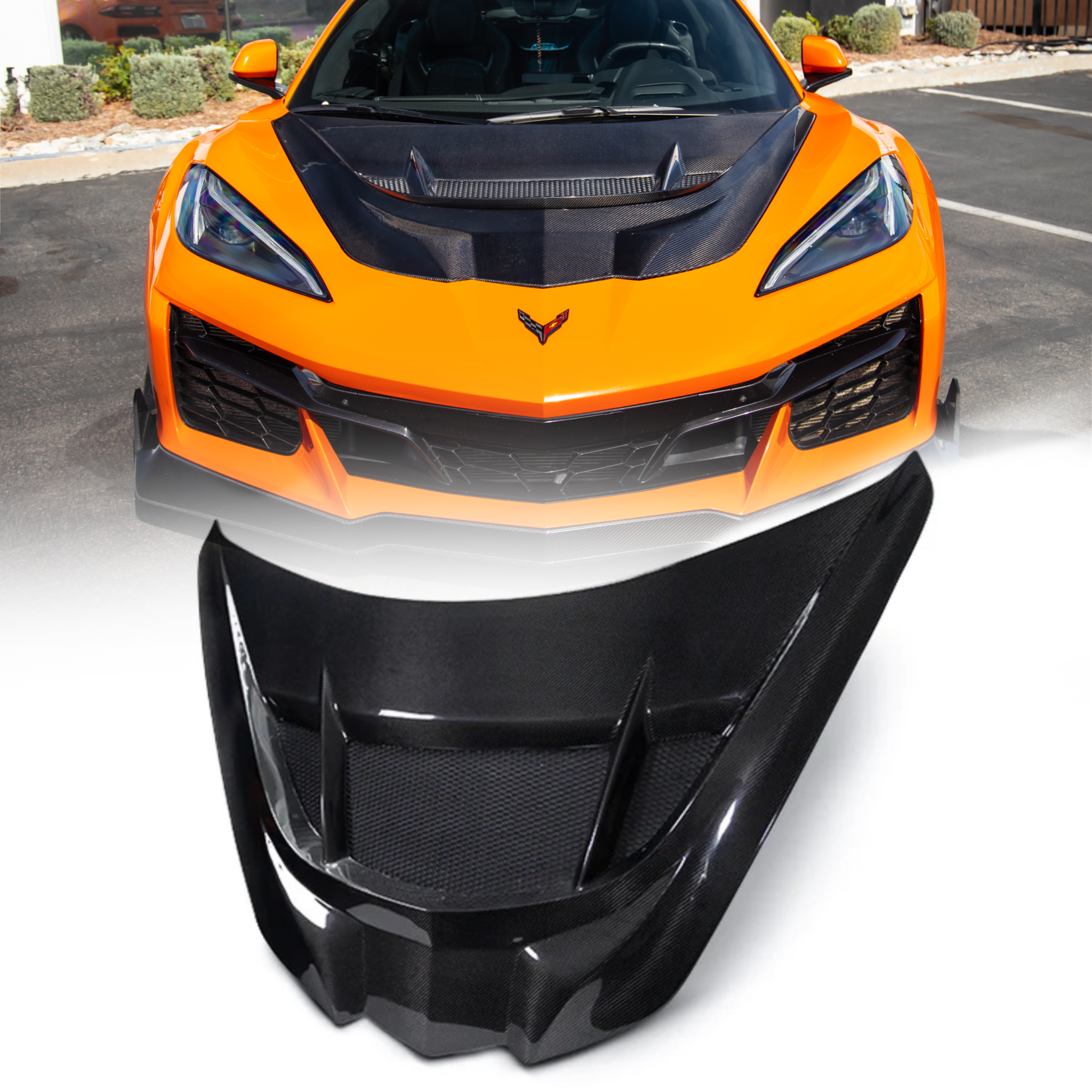 2020-2025 Corvette C8 Type-ZR1 Double Sided Carbon Fiber 2pc Hood For Stingray/Z06/E-Ray