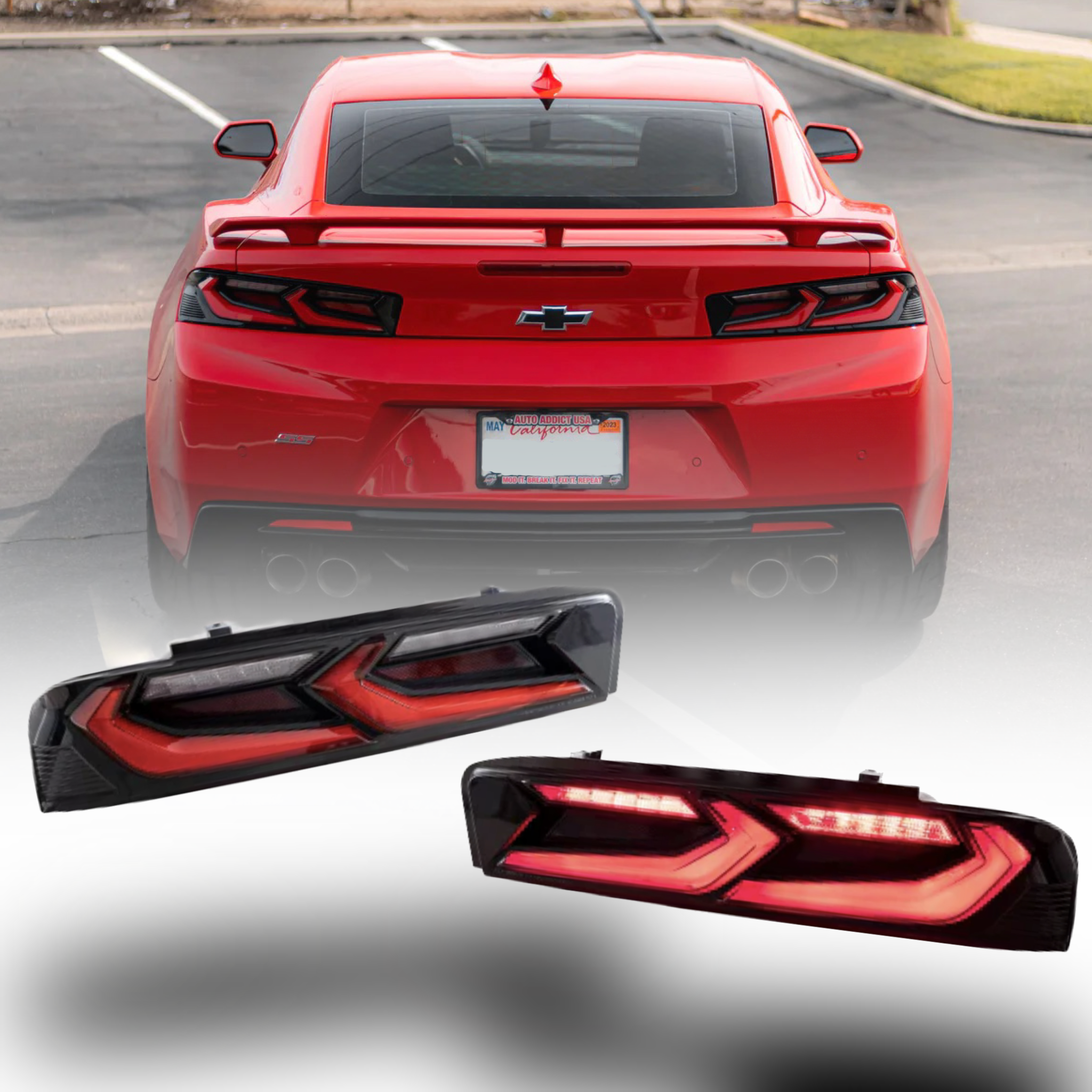 LUCES TRASERAS LED VELOX PARA CHEVY CAMARO 2016-2018, LENTE NEGRO BRILLANTE/ROJO 