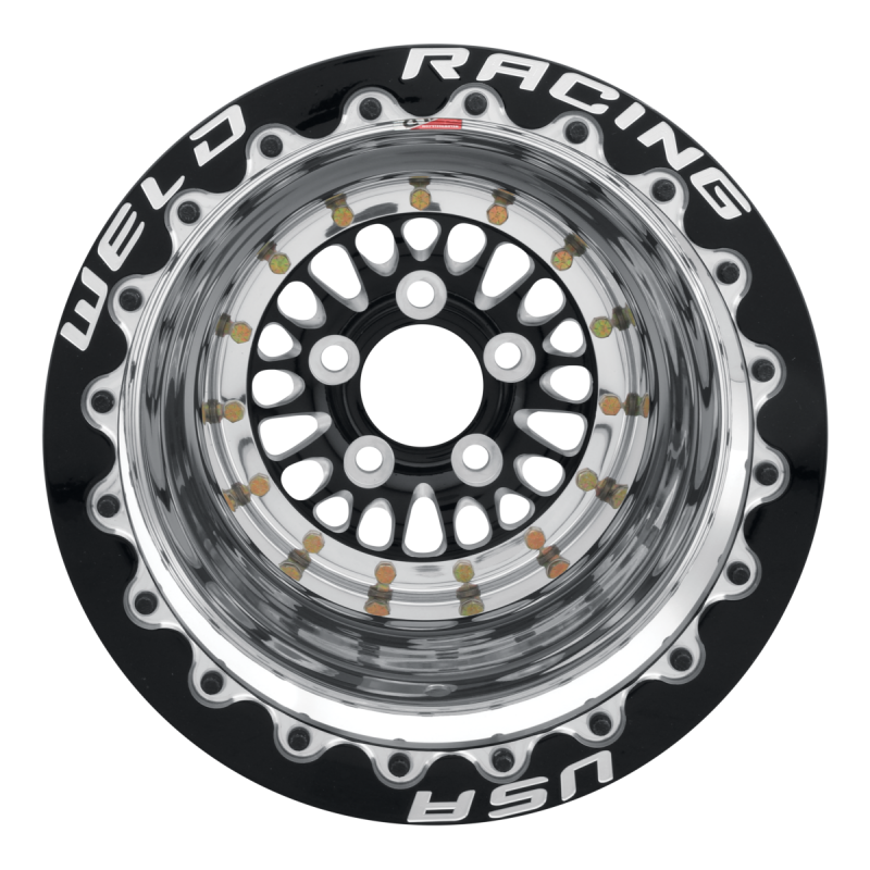 Weld RPM 15x10 / 5x4.75 / 3 BS / 3.18 HB - Black Center - Polished Shell - Black DBL MT Wheel