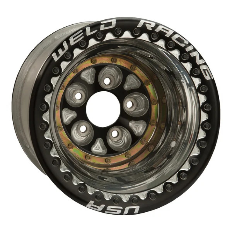 Weld Magnum Pro 16x16/5x5.5/5 BS/3.5 HB - Black Center - Polished Shell - Knurled Non-BL Wheel