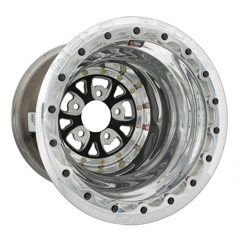 Weld V-Series 15x12 / 5x4.5 / 5 BS / 3.18 HB - Black Center - Polished Shell - DBL MT Wheel
