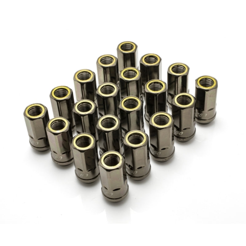 Wheel Mate Muteki HR50 Open End Lug Nuts - Titanium Chrome w/ Yellow Ring | 14x1.50 (Set of 20)