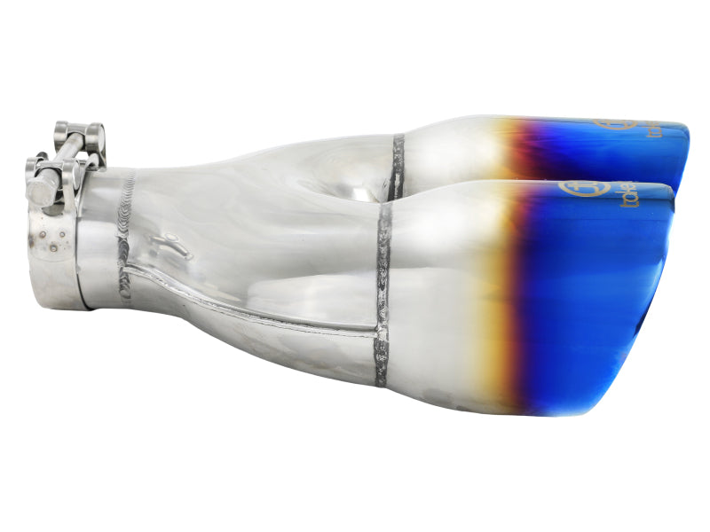 aFe Takeda 2.5in 304 Stainless Steel Clamp-on Exhaust Tip Driver Side 2.5in Inlet 4inDual-Blue Flame